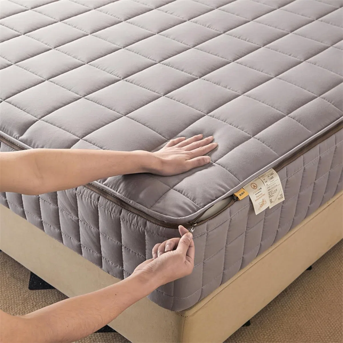 Matratzenbezug 140 x 200/180 x 200/120x200/160x200 aus Mikrofaser mit Reißverschluss, Matratzenschoner All inklusive(Gray,140x200+25cm)
