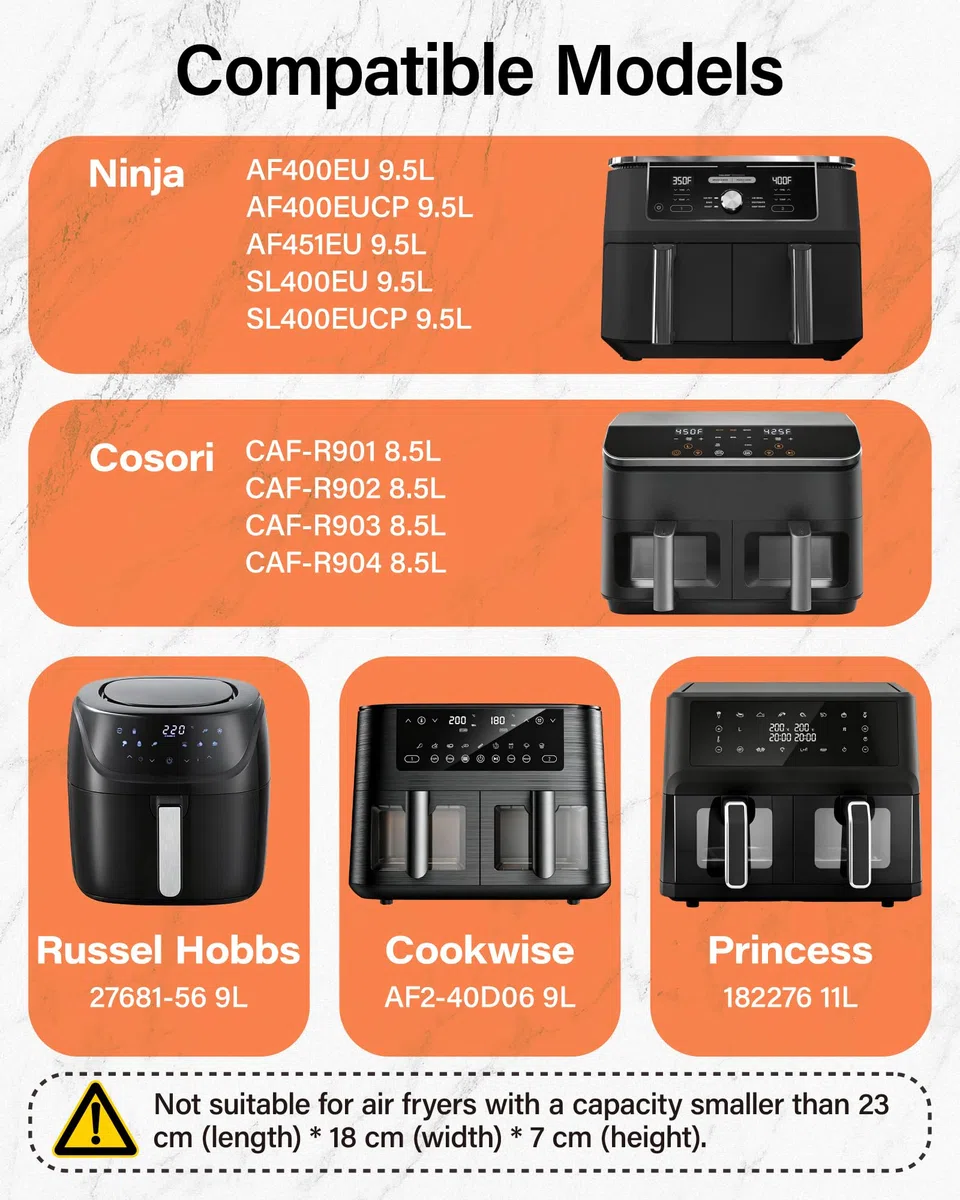 Silikonform Heißluftfritteuse, Airfryer Zubehör 4 Stück für Ninja AF400EU SL400EU AF451EU, COSORI, Russel Hobbs, Silikoneinsatz für Heißluftfritteuse 8.5 L 9L 11L, Wiederverwendbares Silikon Zubehör