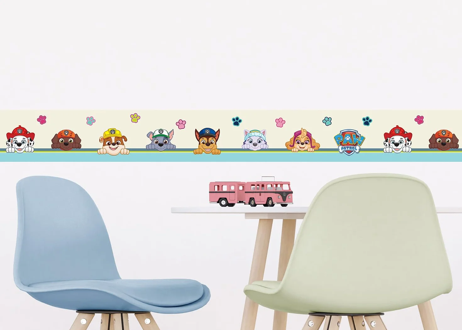 AG Design Selbstklebende Bordüre Paw Patrol Sei Glücklich, AWBD 8008 | Wasserfest Kinderzimmer Wand Dekoration | Wandbordüre für Mädchen und Junge | Folie, Mehrfarbig | Breite 500 cm x Höhe 13.8 cm