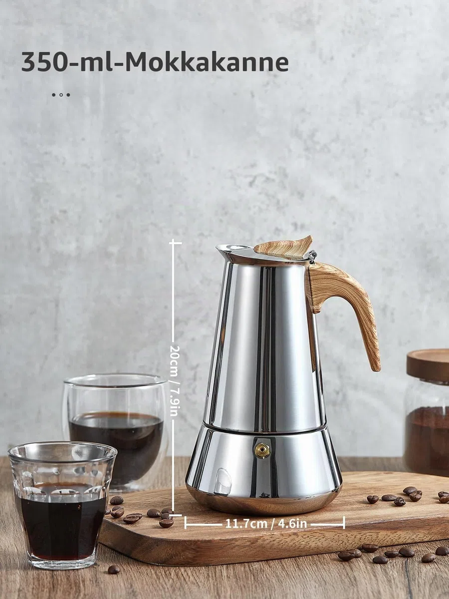 Yabano Mokkakanne, 6 Tassen Edelstahl Herd Espressokocher für Induktion, 350 ml italienische Kaffeemaschine für Gas- und Elektroherde, langlebige Espressokanne für Zuhause & Camping