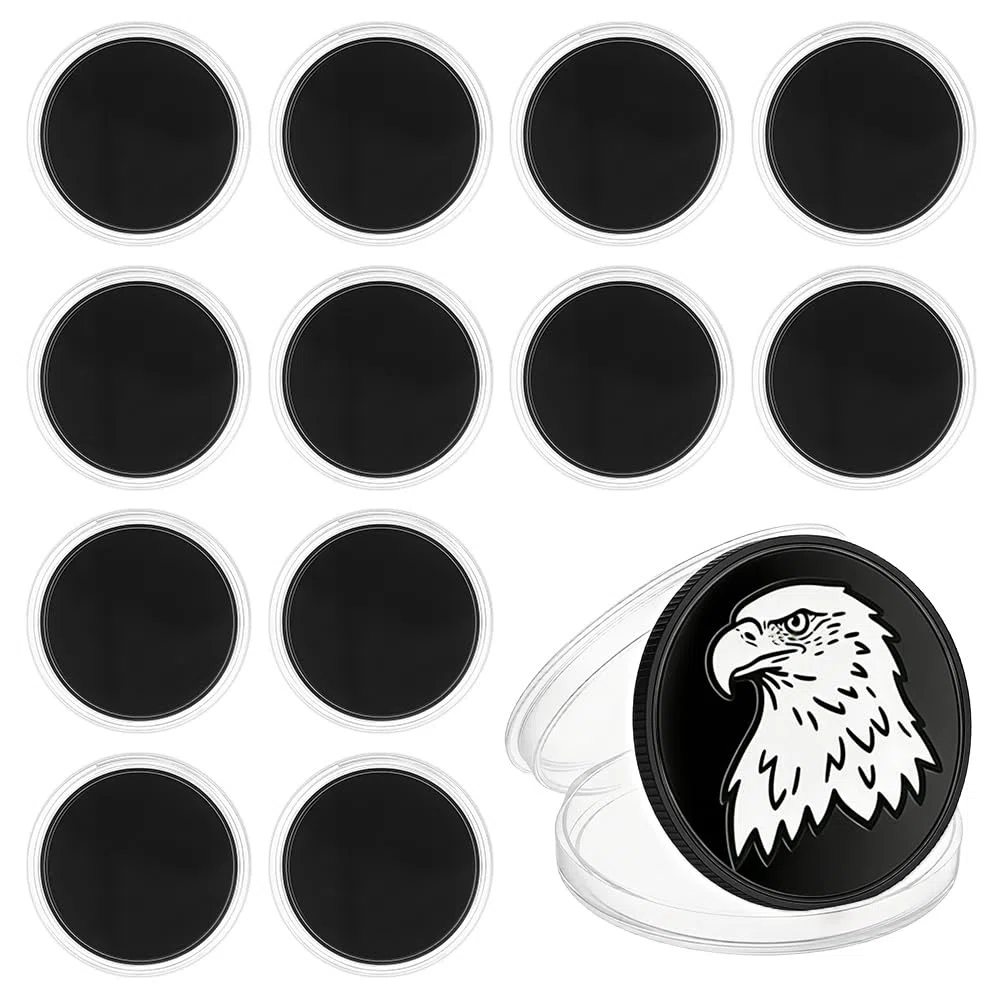 nbeads 10 Stück Leere Challenge Coins, 40mm Aluminium Gravurrohlinge Mit Münzaufbewahrungsbox Aus Kunststoff Für Lasergravur Handstempelung DIY Bastelarbeiten Geburtstags Reise Und Erinnerungsstücke