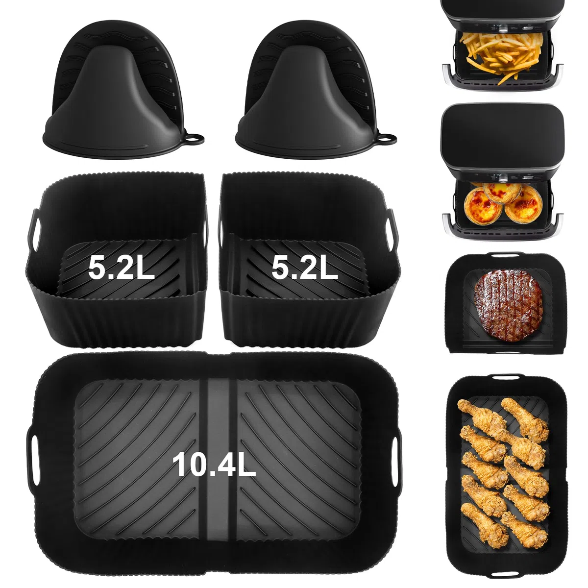 Heißluftfritteuse Zubehör für Ninja 10,4L AF500EU, Airfryer Silikonform für Ninja Foodi Flexdrawer 10.4l, Wiederverwendbar Heißluftfritteuse Silikon Einsätz für Ninja Air Fryer AF500EUCP