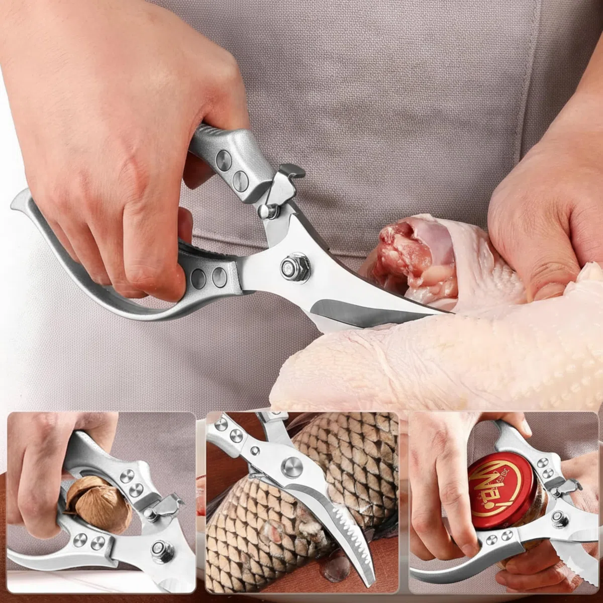 Cookery Geflügelschere Premium – Robuste Küchenschere zum Zerlegen von Geflügel, Fisch und Fleisch – Extrem scharfe Hähnchenschere & Knochenschere mit Sicherheitsverschluss – Rostfreier Edelstahl