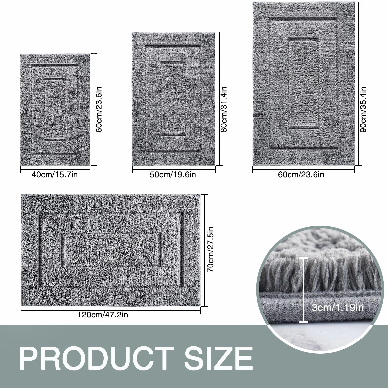 DUNSOO Badezimmerteppich, Badematte rutschfest Waschbar, Weiche Badteppich Wasserabsorbierend Mikrofaser Badvorleger für Dusche,Badewanne und Toilette - Grau,70 x 120 cm