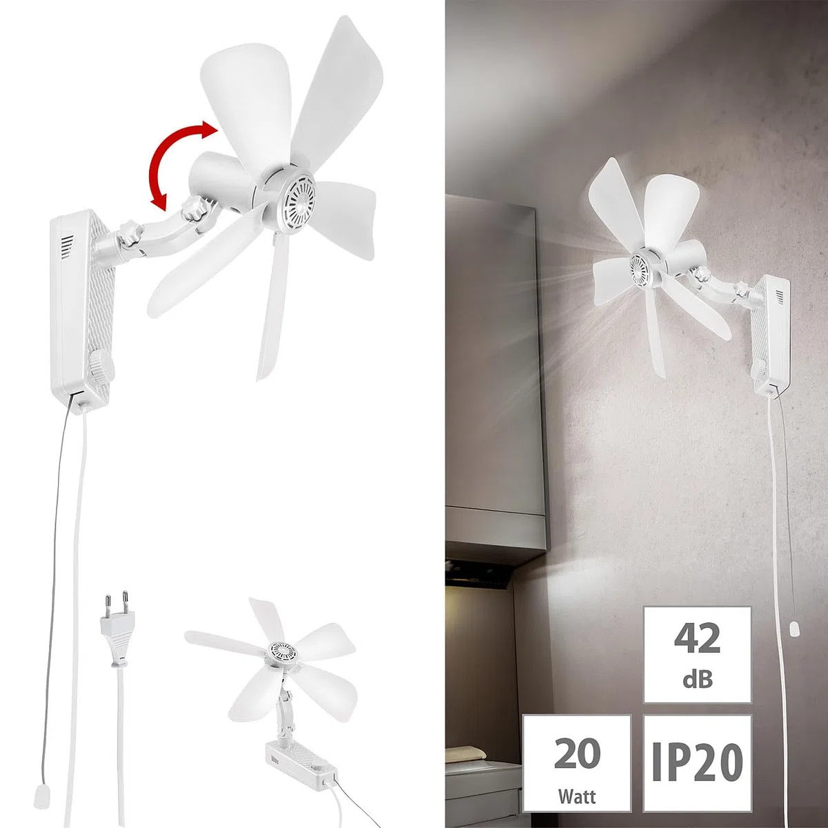 Sichler Haushaltsgeräte Lüfter: Wand-Ventilator mit Oszillation, Ø 43 cm, 20 Watt, Neigung einstellbar (Wandventilator oszillierend, Büroventilator, Kühl)