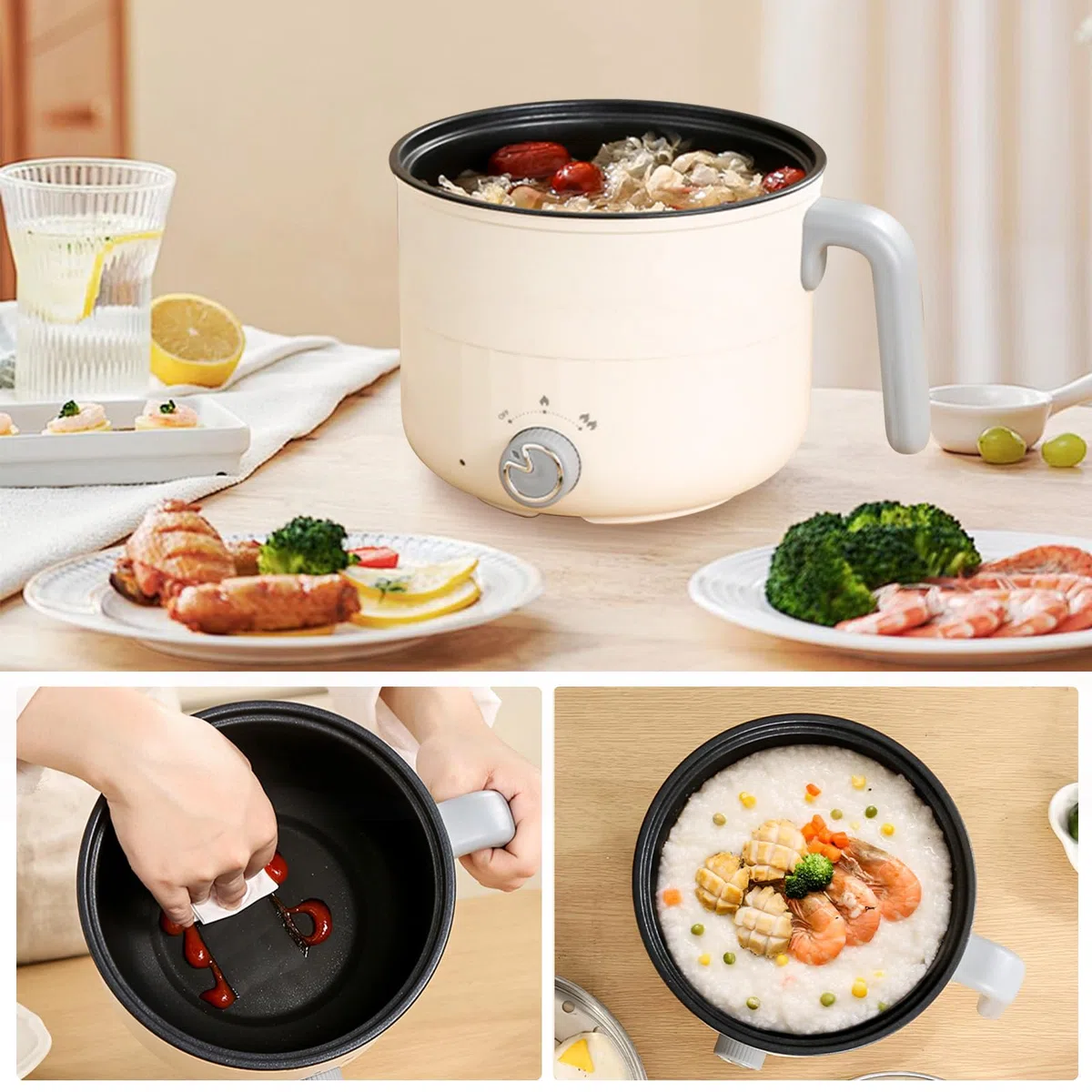 Elektrischer Hot Pot Kochtopf, Elektrische Hot Pot Topf 1,8 L, Elektrischer Kochtopf, Antihaft Mini Elektropfanne, Schneller Ramen Kocher Für Zuhause Büro Schlafsaal, Doppelte Feuerkontrolle