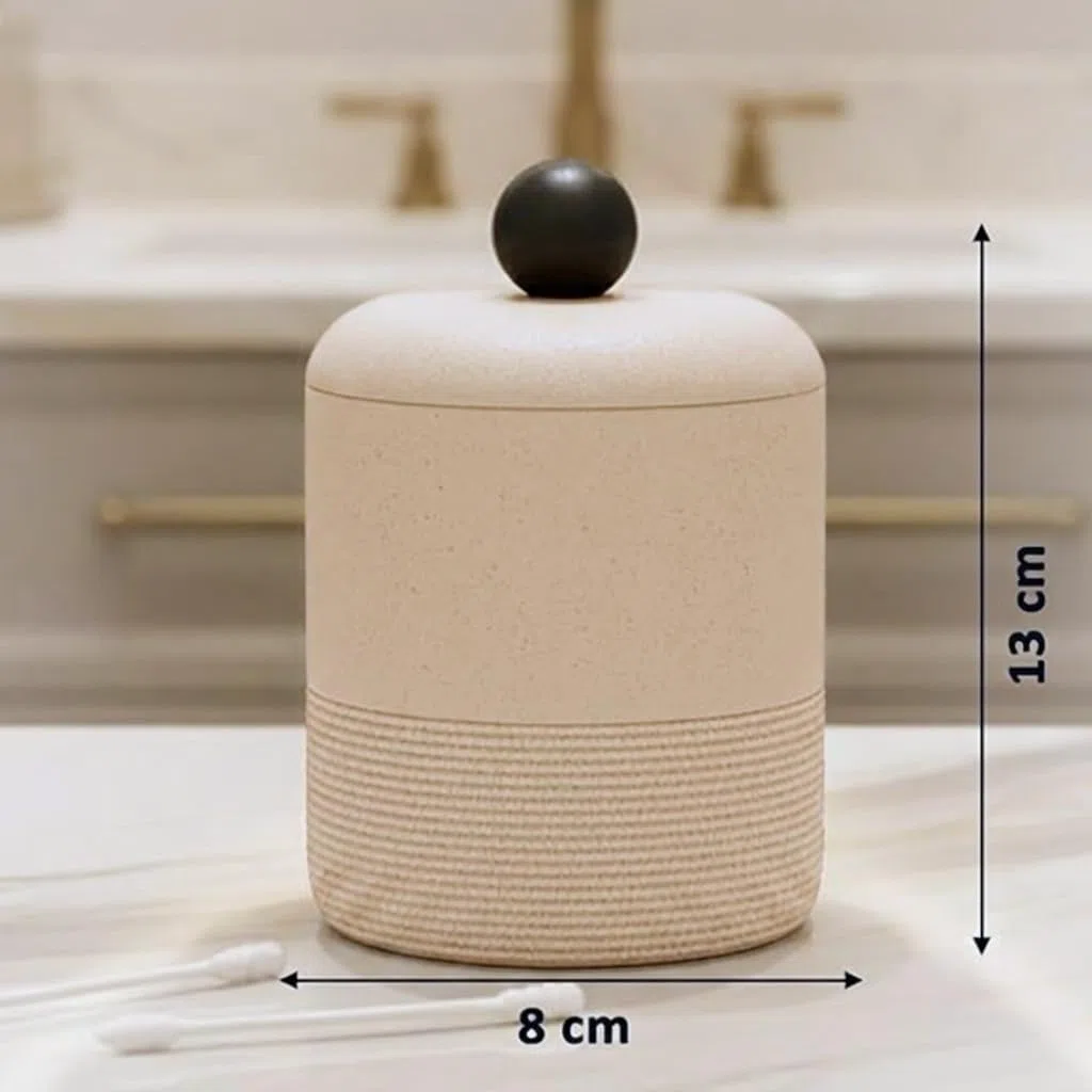 Wattestäbchen Behälter mit Deckel, Langlebiger Wattepads Aufbewahrung zur Badezimmer Aufbewahrung & Organisation für Qtips Behälter, Zahnseidesticks und Wattestäbchen - Beige