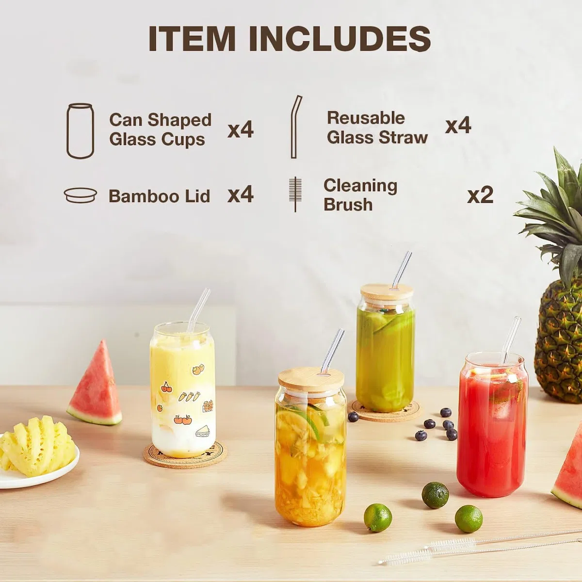 Trinkgläser mit Deckel und Strohhalm,Cocktailgläser Eiskaffee Gläser 500ml,Iced Coffee Glas,Kaffee & Matcha Gläser,Glasbecher ideal für Smoothie,Latte,Macchiato,Whiskey,Geschenk (4Pack)