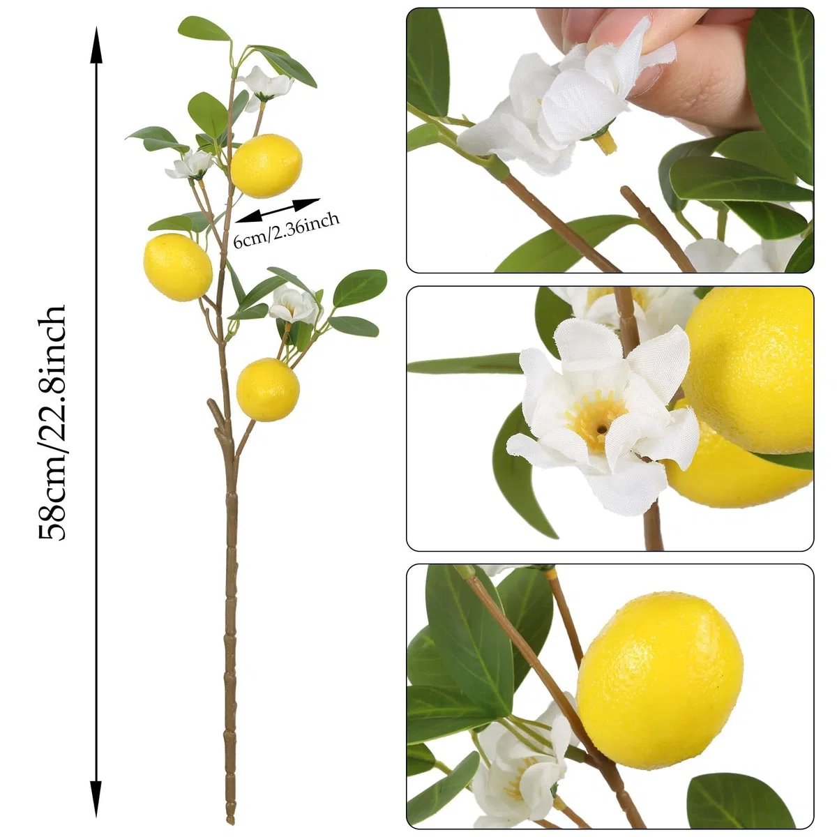 5 PCS Künstliche Zitronenzweig wie echt 58 cm Gelbe Künstliche Zitronen Deko Stiele mit Grünen Blättern Künstliche Blumen Fake Zitronen Blumenarrangement für Zuhause Küche Tisch Party Bauernhaus Deko