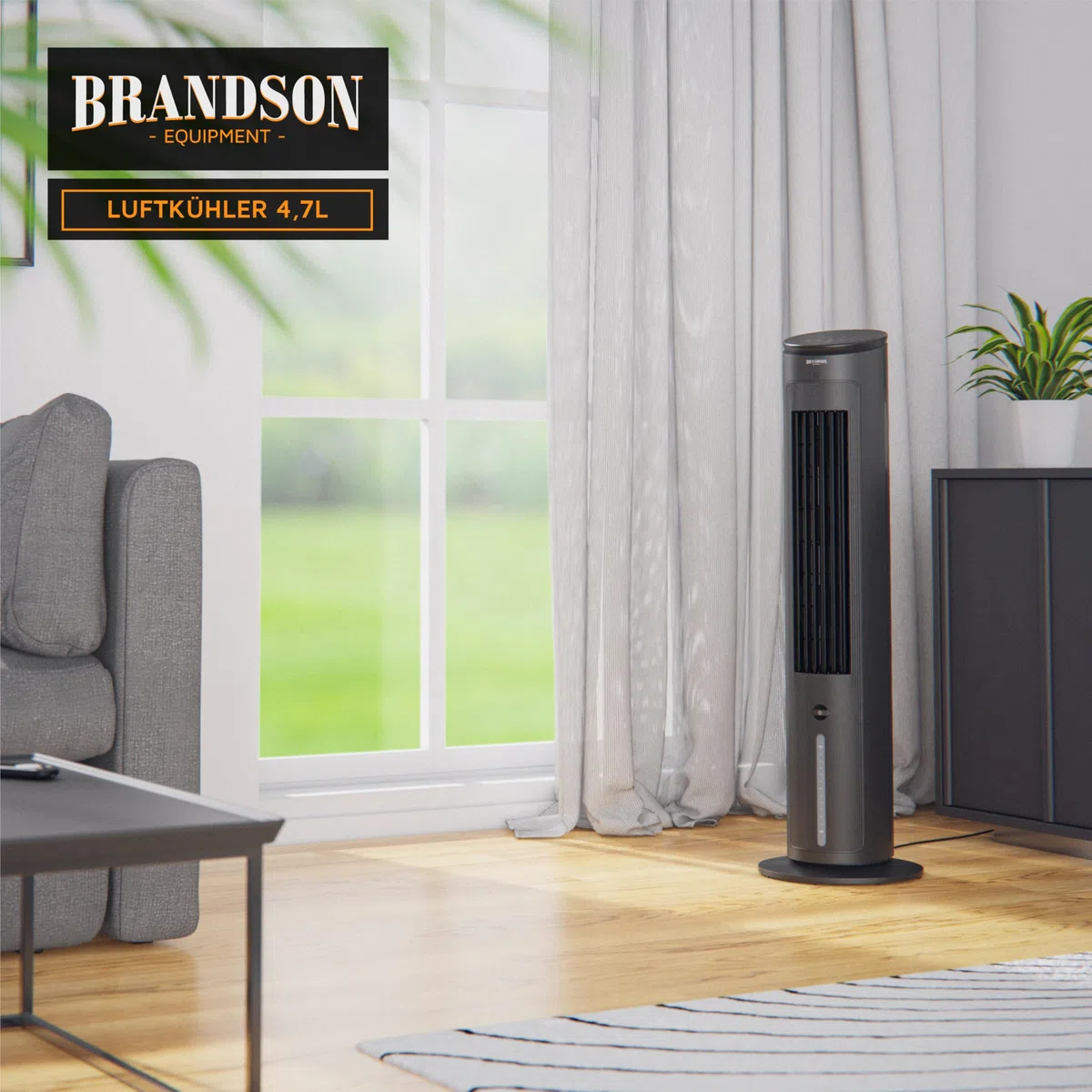 Brandson - Luftkühler mit Wasserkühlung - Preisträger 2025 - Verdunstungskühler - Luftkühler - Ventilator - mobile Klimaanlage ohne Abluftschlauch - leise - Turmventilator