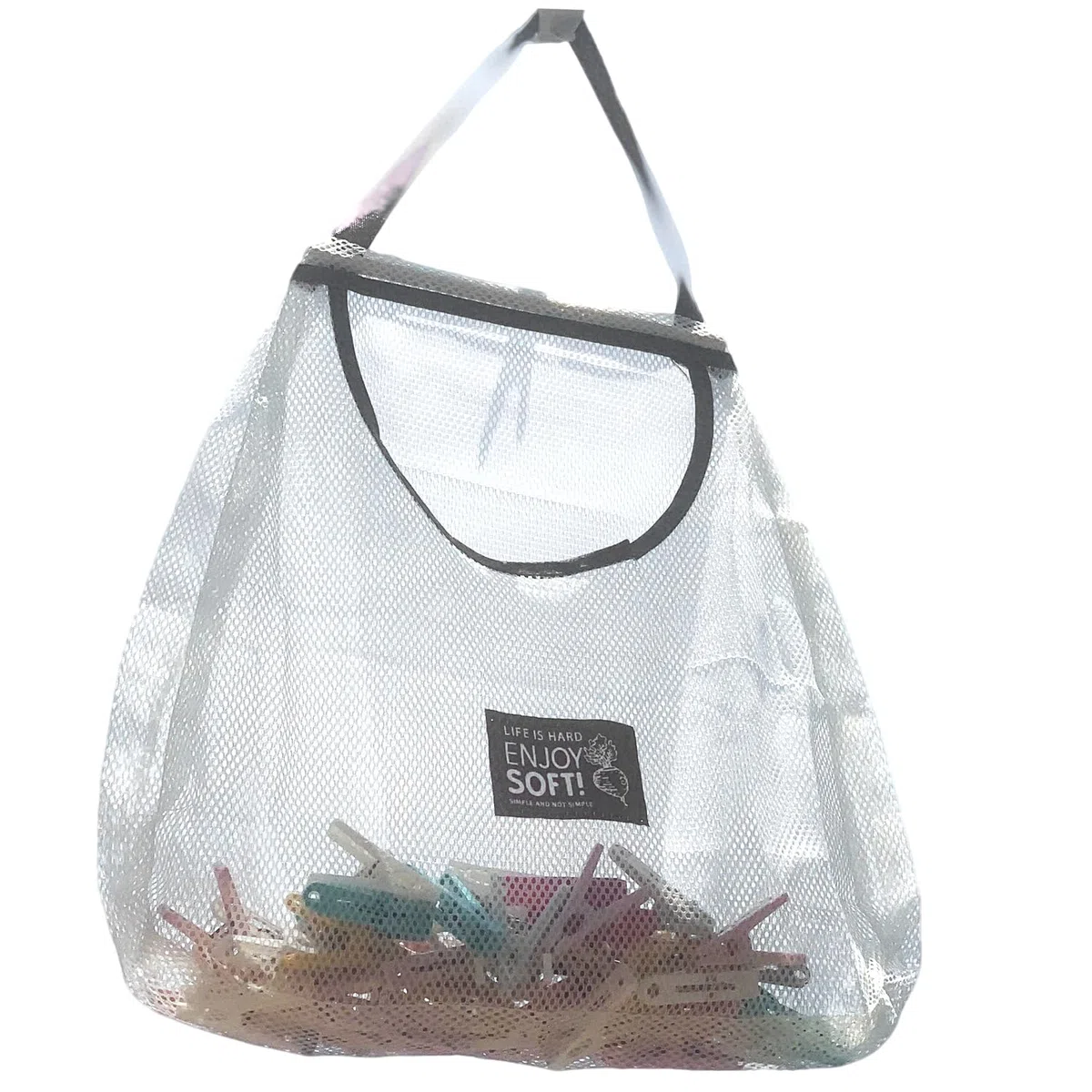 Großer Wäscheklammerbeutel für Wäscheleine, wiederverwendbarer Wäscheklammerhalter, waschbarer Wäschesack für Wäscheklammer (50 x 40 cm), Weiß