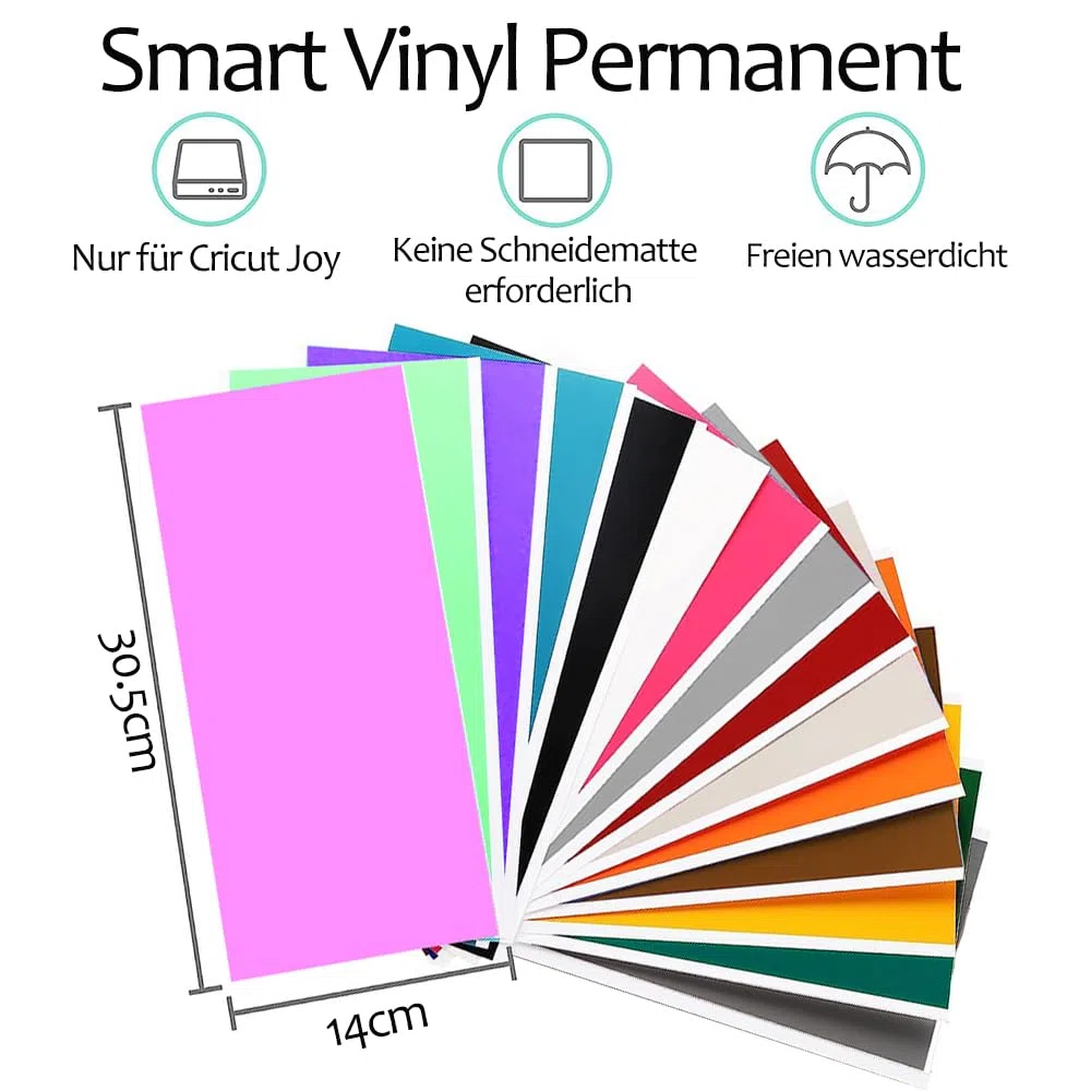 Smart Vinyl Permanent Cricut Joy Folie - 14cm*30.5cm Vinylfolie Plotter, Plotterfolie Vinyl Selbstklebend Set für Laptops, Telefone, Wände und mehr Transferfolie Plotterfolie 36 Stück