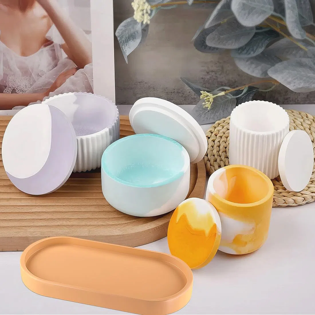 5 Stück Silikonform Vase, 4+1 Paletten, Silikon Gießformen mit Deckel, DIY Vase Resin Formen, Silikonblumentopf zur Vasenherstellung
