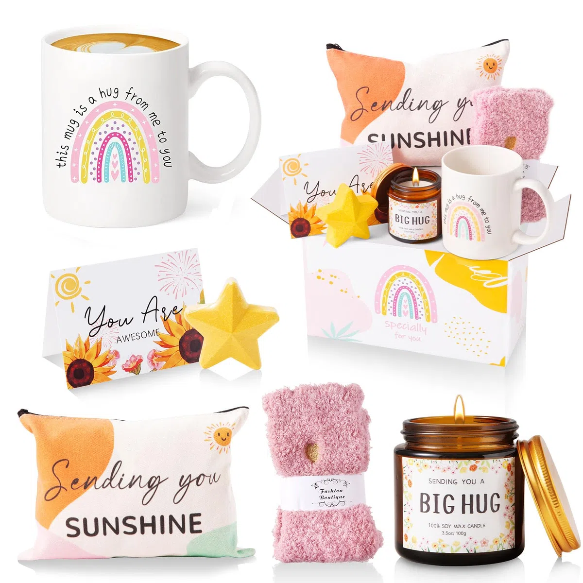 MUJUZE “Hug”Geschenk für Frauen,Sonnenschein Geschenkbox,Gute Besserung Geschenke Frauen,Get Well Soon Gift Care Paket,Geschenk Set für Beste Freundin,Schwester,Partner,Kollegen,Abschlussgeschenk