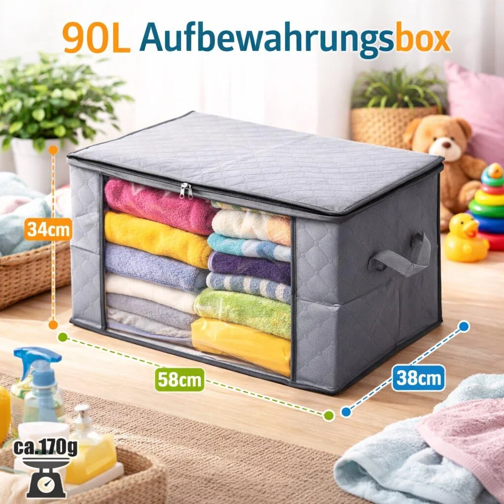 BigDean 6 Stück Aufbewahrungstaschen 90L mit Sichtfenster – große faltbare Kleideraufbewahrung mit verstärkten Griffen & Zwei-Wege-Reißverschluss – für Bettdecken, Kleidung, Kissen, Wäsche & Umzug