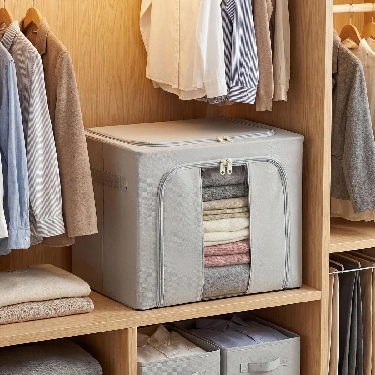 Aufbewahrungsbox mit Deckel, 3 (40L)Stück Kleideraufbewahrung & Organisation, Aufbewahrungstasche Schrank Organizer, Faltbar Umzugskartons Kleiderschrank mit Griff Boxen Aufbewahrung, 40*30*32cm