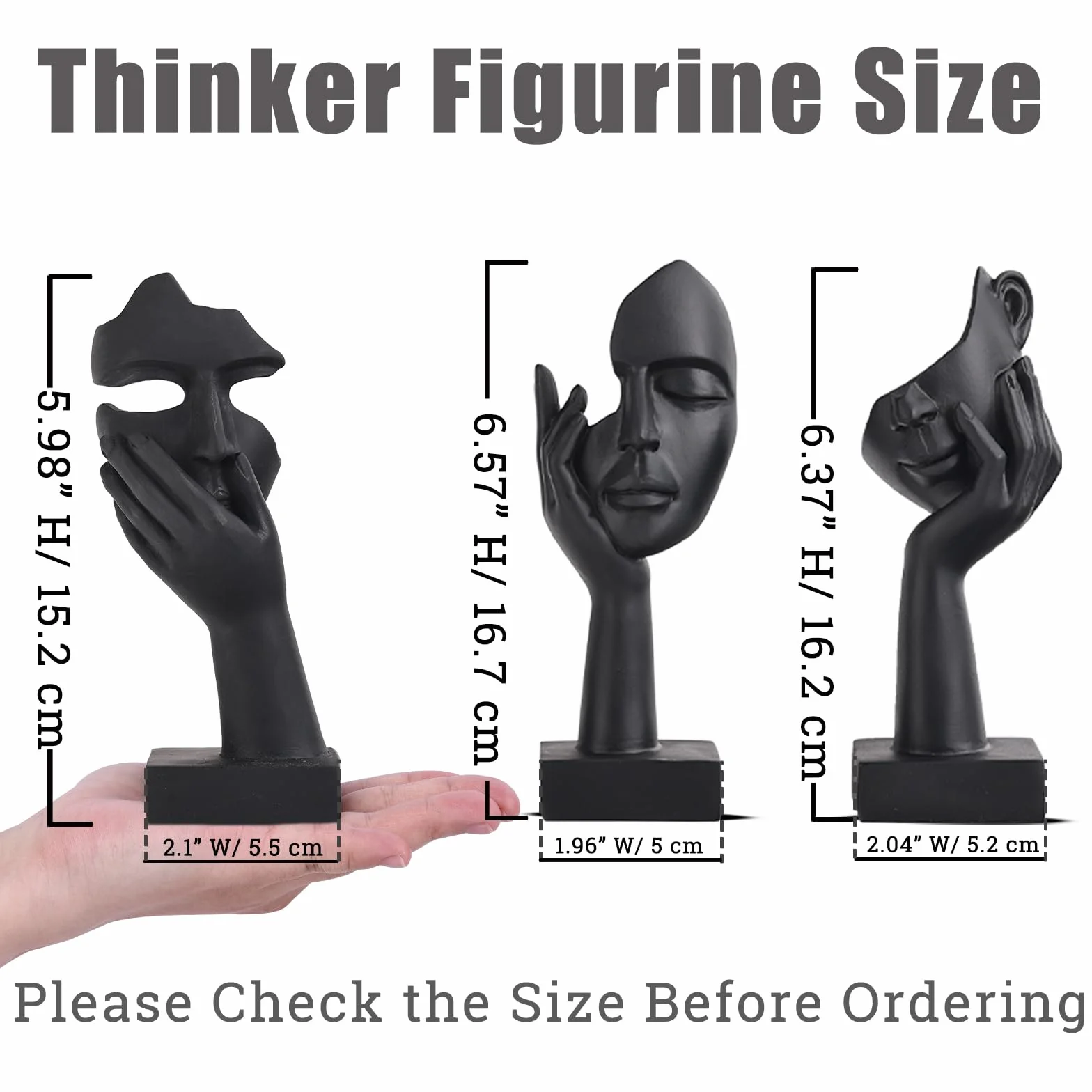 Schwarze Heimdekoration Akzentkunst Frau Gesicht Statue Sammlerstück Statue für modernes Zuhause Wohnzimmer Bücherregal Schwarz Schreibtisch Dekor 3-teiliges Set