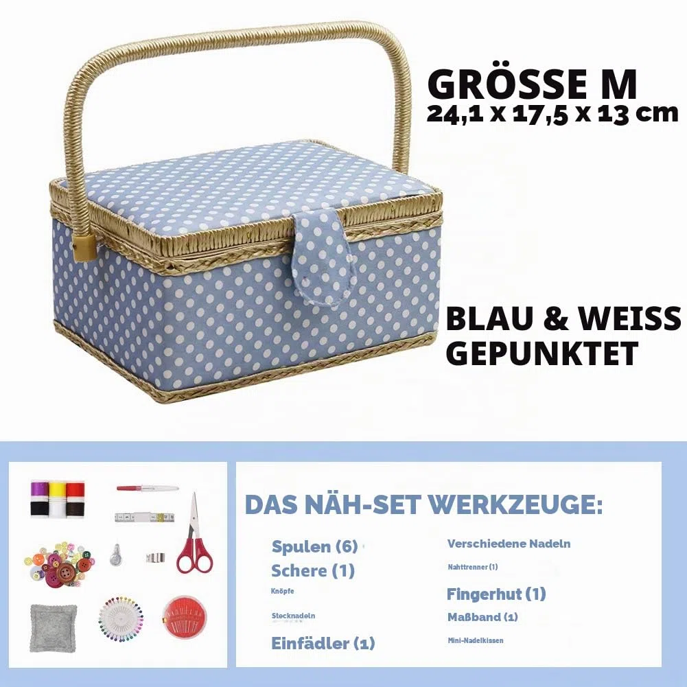 D & D Nähset-Korb für zu Hause, für Aufbewahrung und Organisation, tragbar, für Nadeln, Garn usw., Nähkorb mit Zubehör M blau