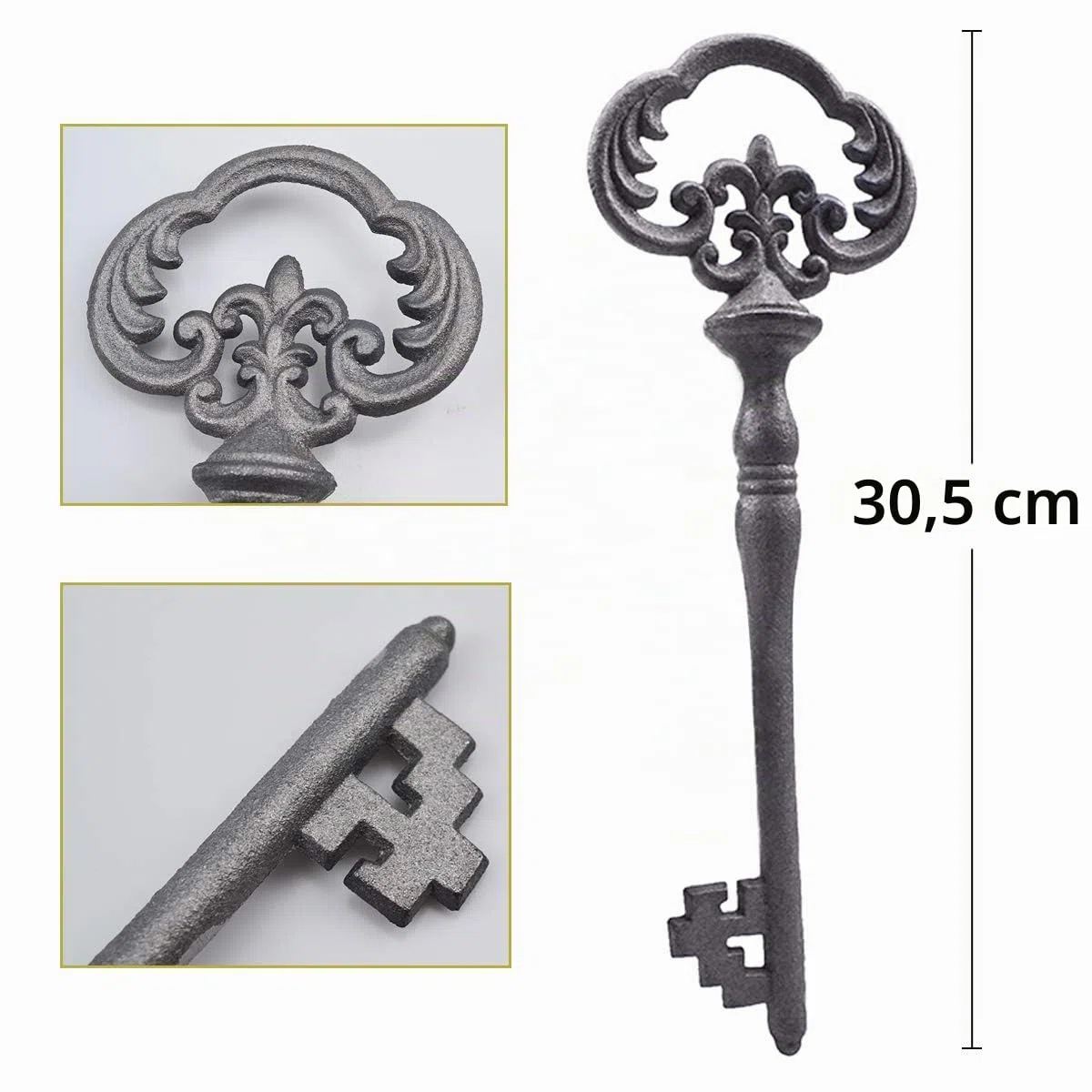 Zezzxu Großer Gusseisenskelettschlüssel, 2 Stück, Vintage-Stil, Gusseisen, dekorativ, Schmiedeeisen, Handwerksschlüssel für Zuhause, Wanddekoration
