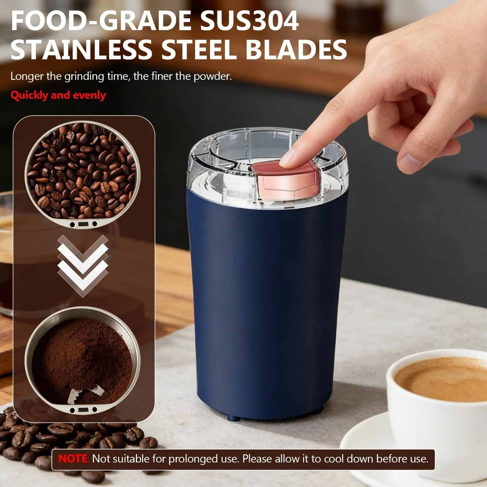 Kaffeemühle Elektrisch, Elektrisch Gewürzmühle und Kaffee Mühle mit Edelstahl Klinge und Sicherheitsdeckel Einem Knopf Kaffeemühlen 200W Leistungsstarker Mühle für Gewürze, Getreide, Nüsse