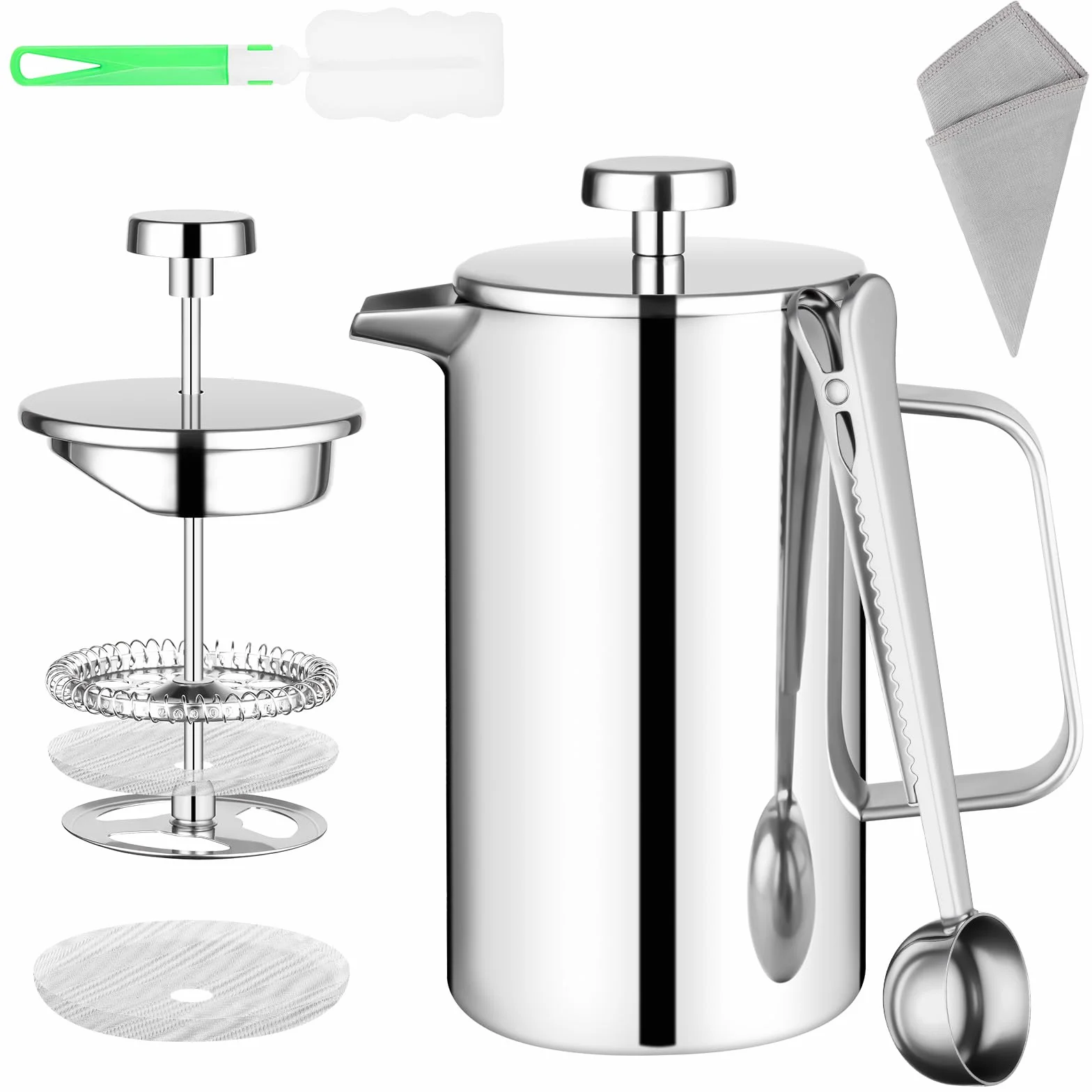 HOTUT French Press Kaffeebereiter, 350 ml Edelstahl Französische Presse mit Löffel, Ersatzfilter, Klein Kaffeezubereiter Doppelwandige, kaffeekanne thermo für Zuhause Reisen Camping