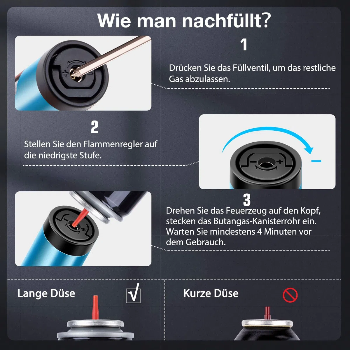 2 Stück Sturmfeuerzeug, 6,5-IN Sturmfeuerzeug Gas Nachfüllbar, Winddicht Langes Stabfeuerzeug, Jet Feuerzeug für Kerzen, Küche, Camping, Kamin (Verkauft ohne Butangas)