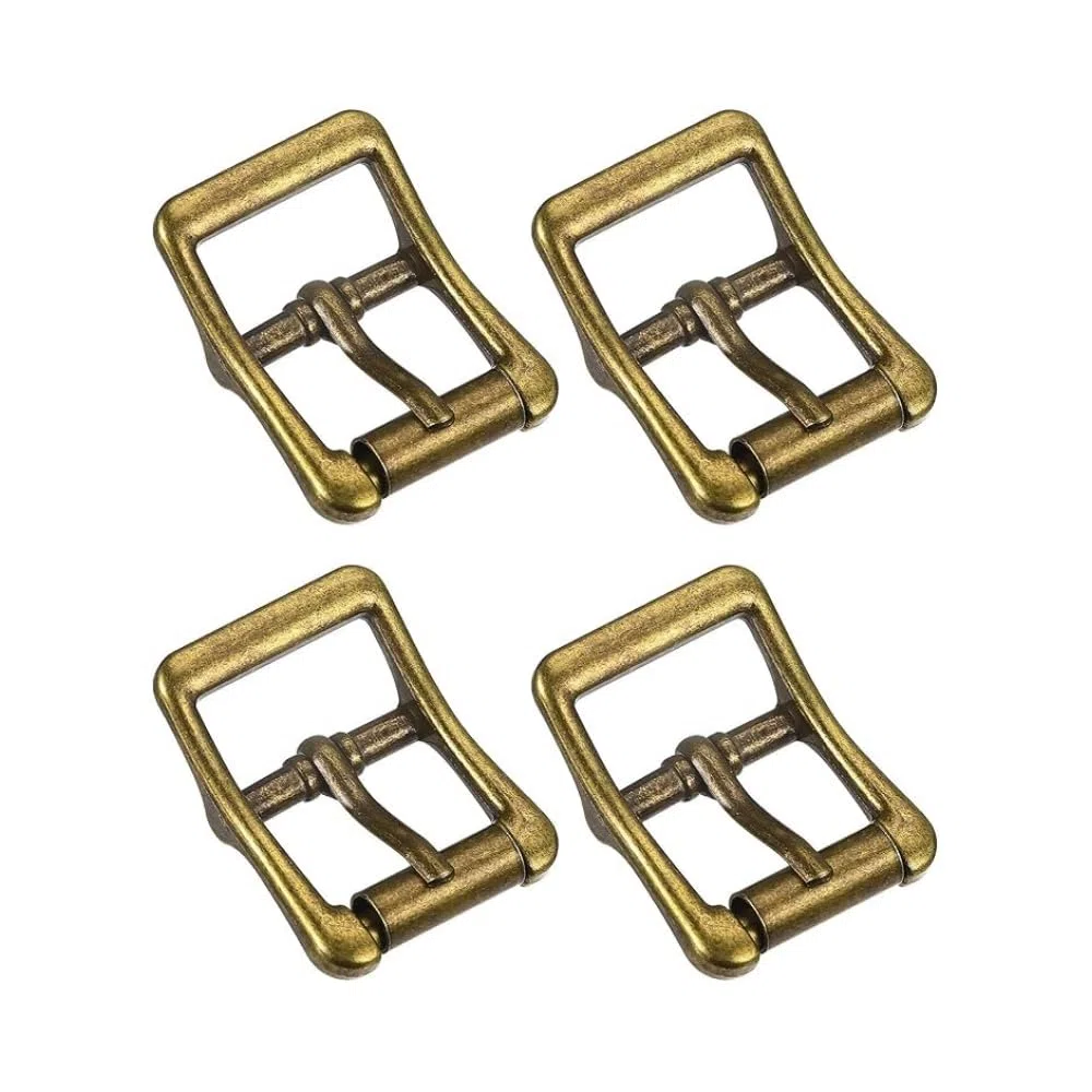 LATRAT 4Stück Metall Roller Schnalle, Einzeln Zinken Gürtel Schnalle Quadrat Mittelstange Schnallen für Leder Handwerk Zubehör Bronze