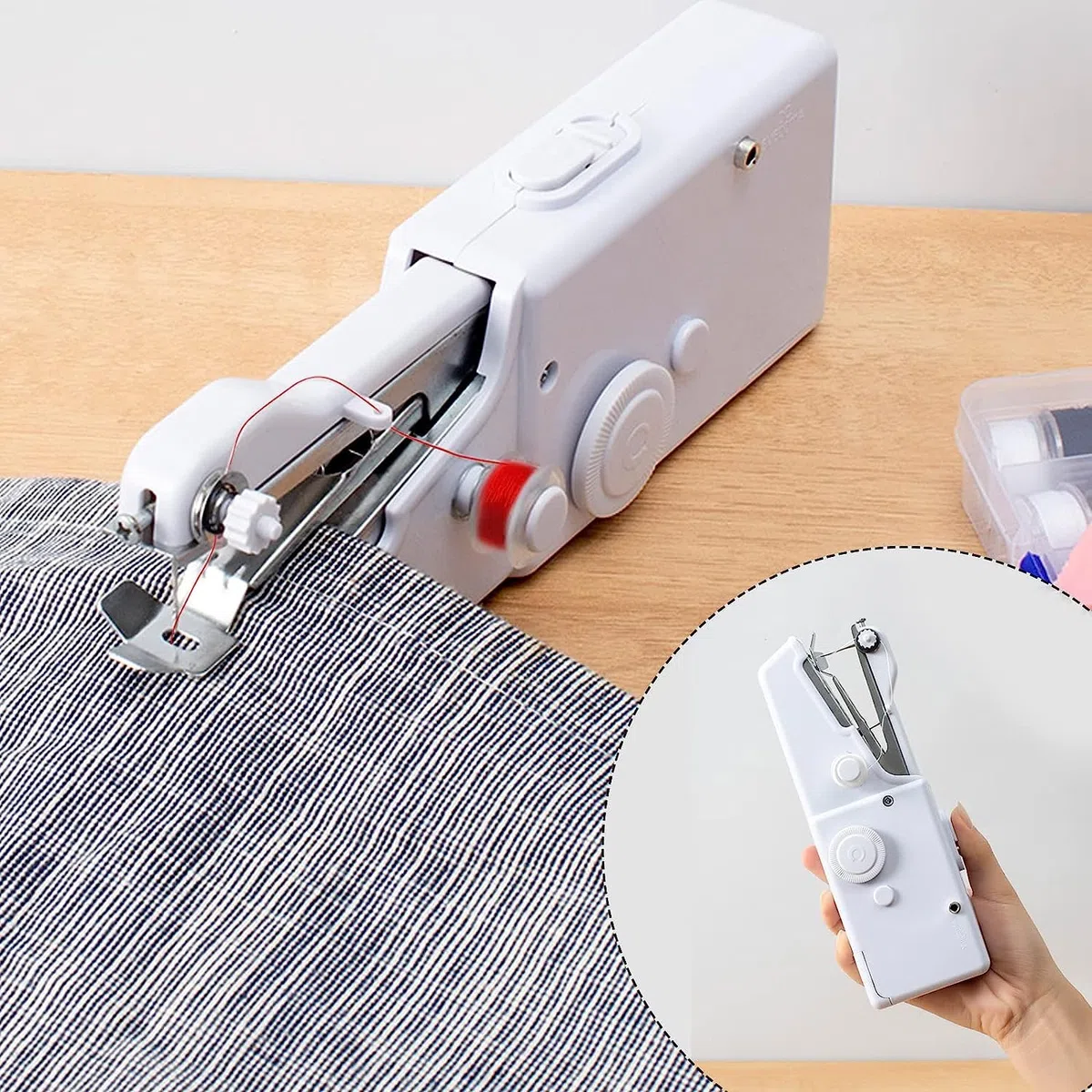 Handnähmaschine, Tragbare Mini-Nähmaschine, Kabellose Tragbare Elektrische Handnähmaschine Mit Nähzubehör für Anfänger, Nähen Geeignet für Kleidung, Vorhänge, DIY Home Travel(Weiß)