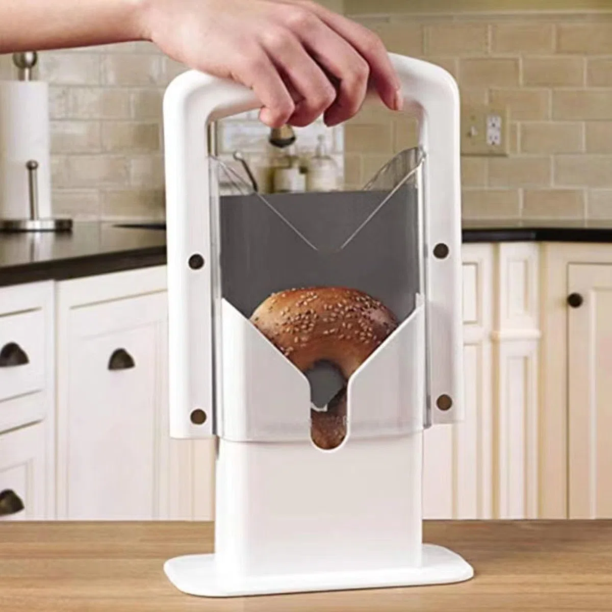 Bagelschneider, mit Transparenter Sicherheitsabdeckung, Zum Schneiden von Bagels, Brot, Muffins und Brötchen, Abnehmbares Design, Leicht zu Reinigen