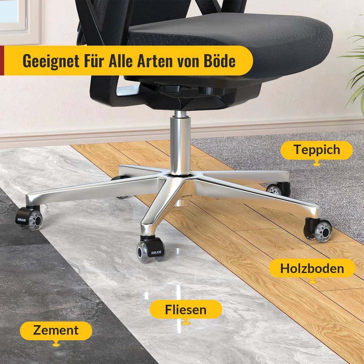 HOLKIE Bürostuhl Rollen 11mm 5er Set Grau Gummi Rollen für Bürostühle Schreibtischstuh mit Doppelrädern Stuhlrollen für Parkett Geeignet Harte Böden Leises & Sanftes Gleiten