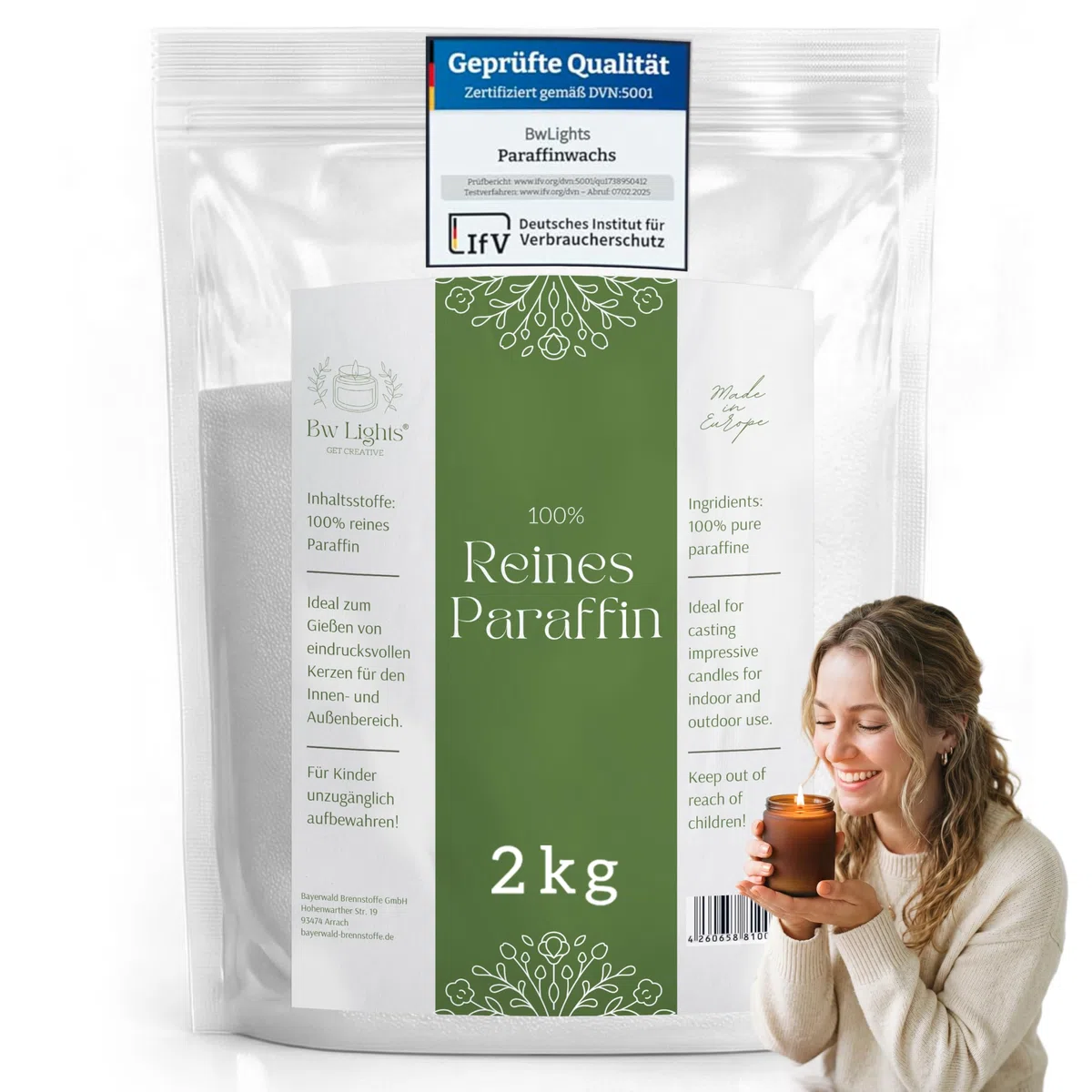 BwLights - Hochwertiges Paraffinwachs verschiedene Größen (2kg) in Weiß | Wachsgranulat zum Schmelzen & Herstellen deiner eigenen Kerze | 100% Paraffin