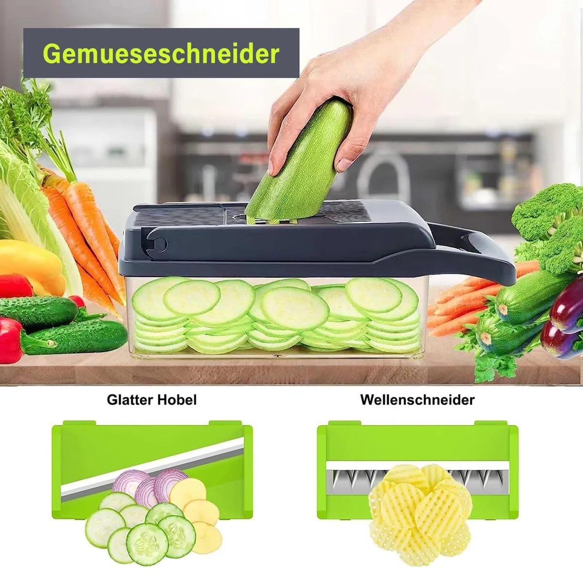 16 In 1 Gemüseschneider, Gemüse Schneider, Mandoline Gemüsehobel, Würfelschneider mit 7 Austauschbare Klingen Vegetable Chopper Dicer für Hobeln Von Obst Gemüse, Karotte, Kartoffel, Knoblauch