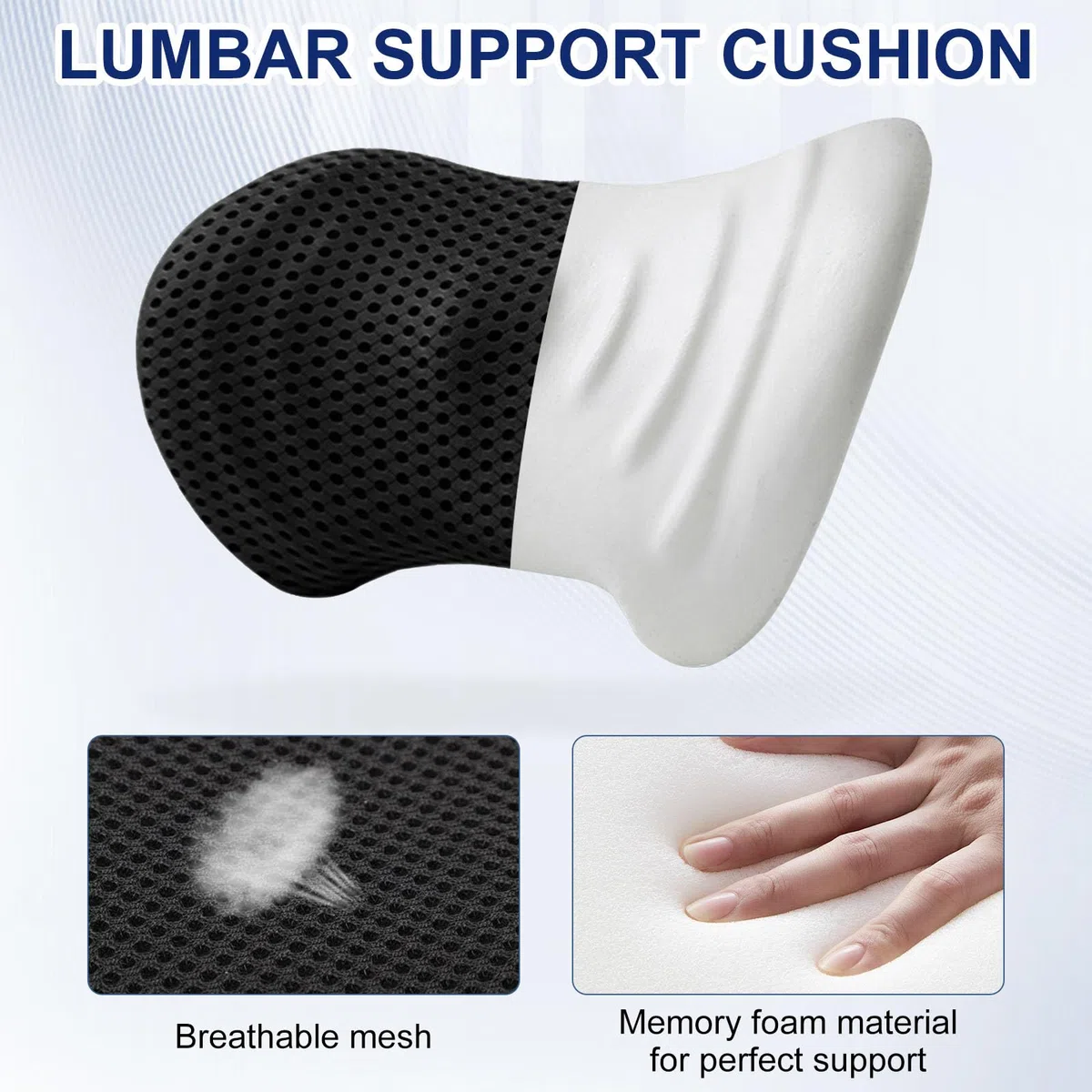 Raxfekro Lumbalkissen Rückenkissen, Ergonomisches Lendenkissen aus Memory Foam, Rückenpolster für Back Support, Lendenstützkissen für Autositze und Bürostühle (Schwarz)