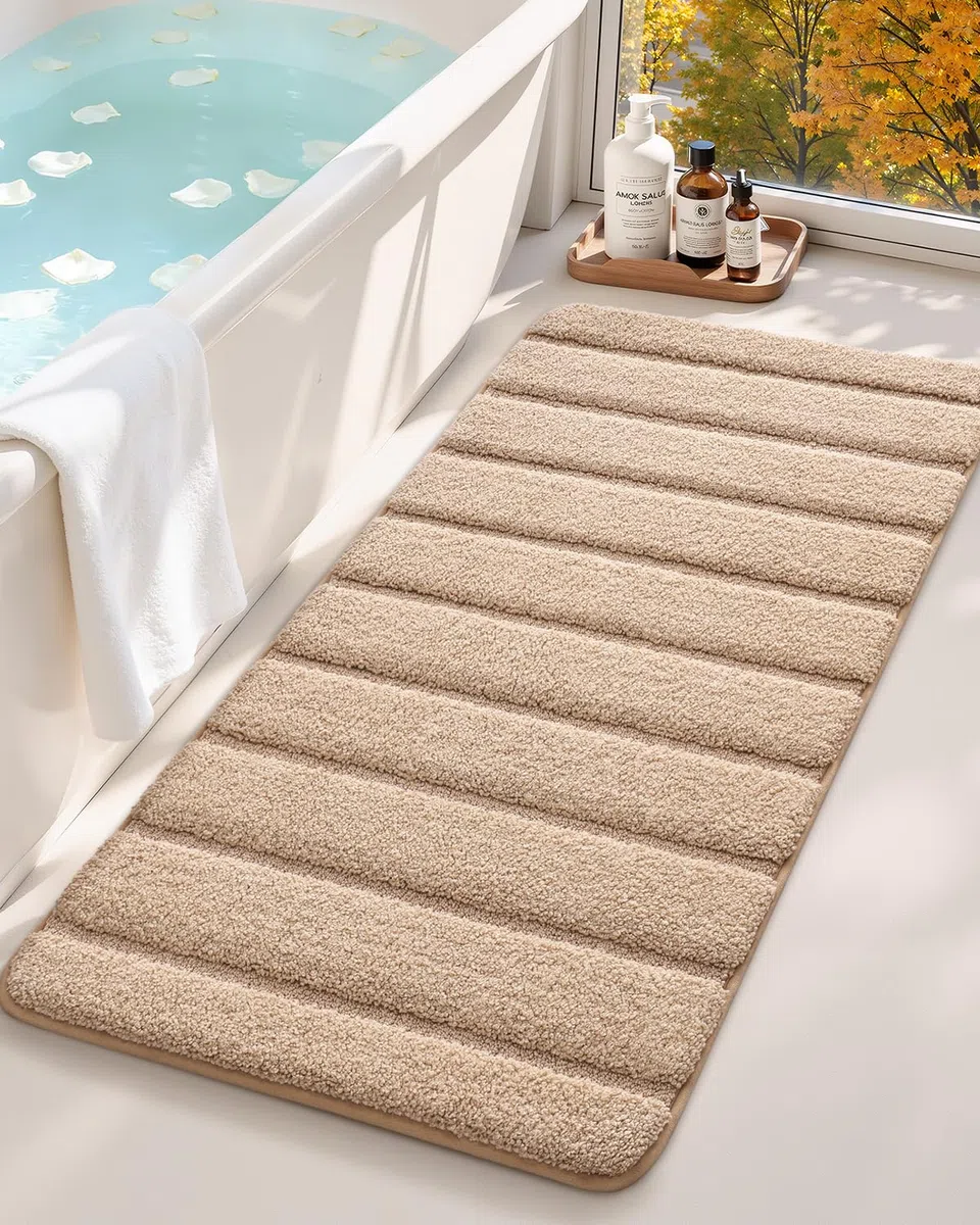 COLOR&GEOMETRY Beige Badteppich rutschfest Waschbar 61x110 cm, Absorbierende Badematten Für Badezimmerboden, Waschküche, Groß Badezimmerteppich Für Außendusche/wanne, Vor Dem Waschbecken