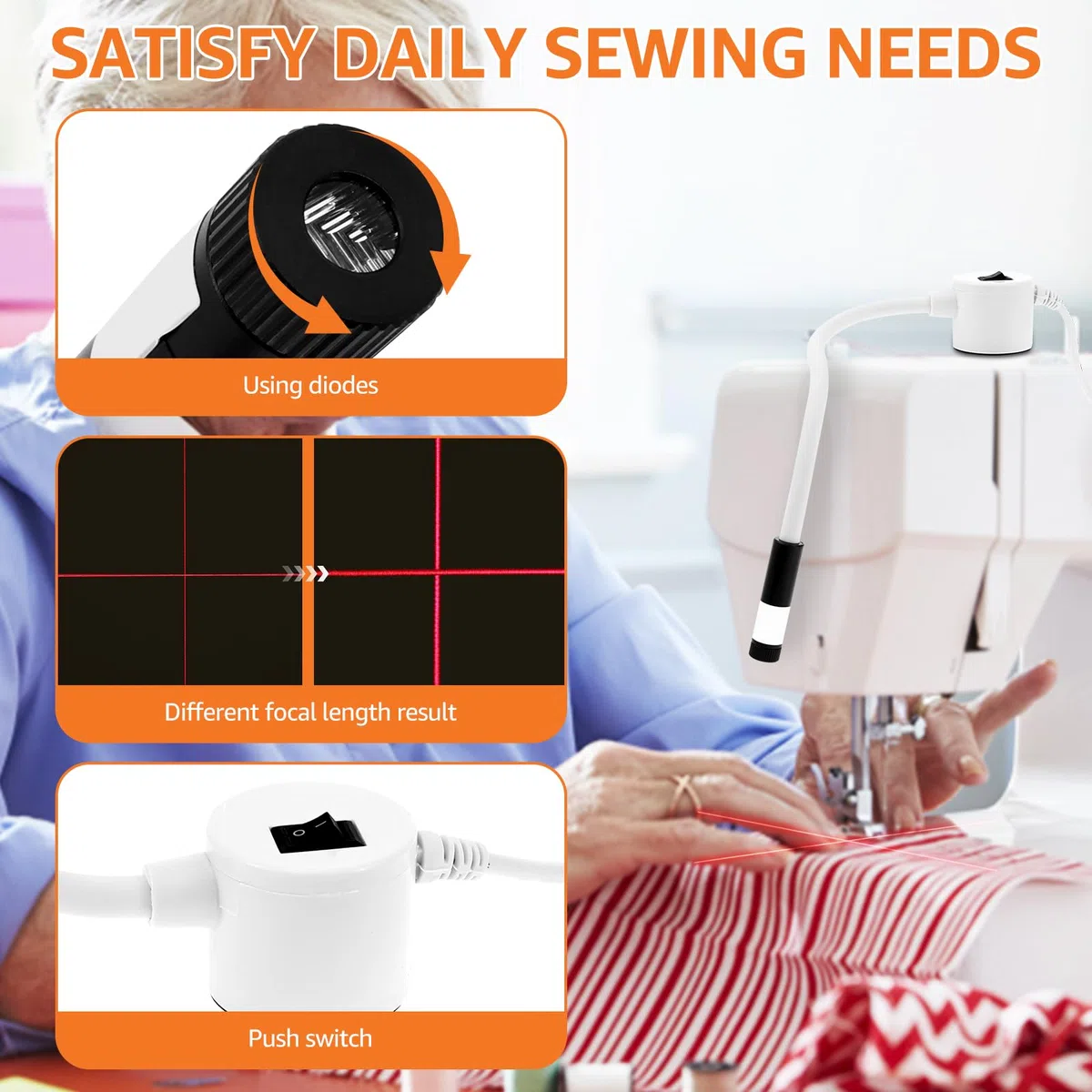 Magnetische Positionierungsleuchte,Magnetic Positioning Quilting Light,Fadenkreuz und Einstellbare Adsorption,für Stickerei,Patchwork,Obere Naht,Zuschnitt(Kreuz)