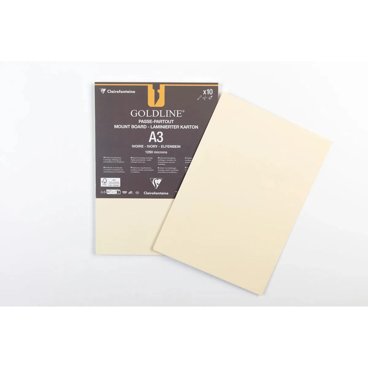 Clairefontaine 96816C - Packung 10 Bogen Goldline Passepartout - Passpartout Karton DIN A3 (29,7x42cm), 1,25mm, Elfenbein, für Einrahmungen, 1 Pack