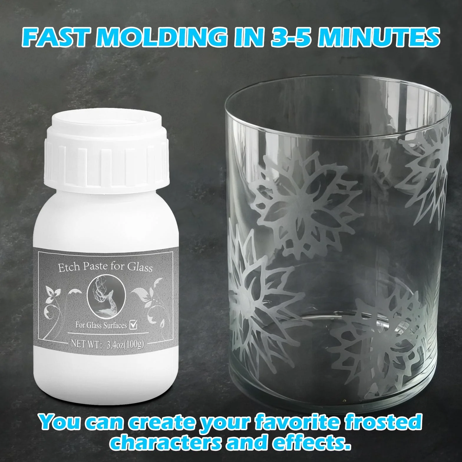 100g Ätzpaste für Glas, Designs auf Glasoberflächen erstellen Glass Etching Paste 3,5 oz Nettogewicht, Glasätzung Paste für jedes Glas, Spiegel, Keramik, Porzellan