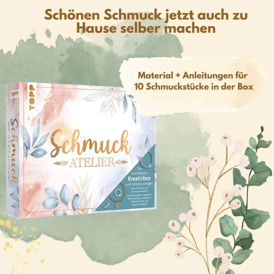 TOPP Die wunderbare Kreativbox Schmuckatelier. Anleitungsbuch (32 S.), Flachzange, Biegeringöffner, Perlennadeln, Perlenlegebrett, über 800 Perlen und Schmuckaccessoires, White