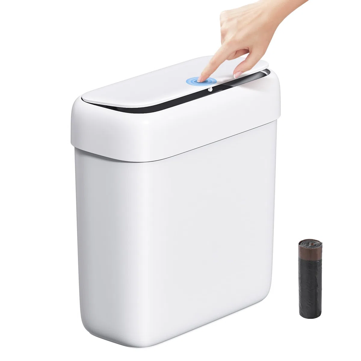 MOPUP Kleiner Badezimmer-Mülleimer mit Deckel, 8.5 l/2,2 Gallonen, schmaler Mülleimer, Papierkorb aus Kunststoff mit aufklappbarem Deckel, hundesicher für Badezimmer, Küche, Schlafzimmer, Wohnzimmer