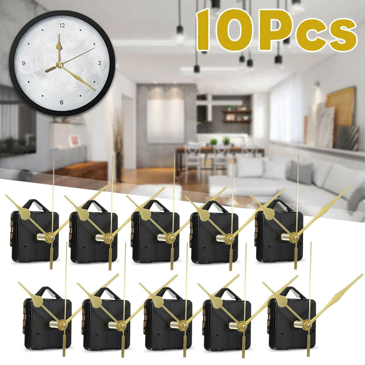 10 Set Lautlos Quarz Uhrwerk für Wanduhr mit Uhrzeigerset, DIY Quarz-Uhrwerk, Uhrwerke zum Selbsteinbau, Uhr Mechanismus Ersatz Zubehör zum Basteln/Reparieren, DIY Uhr Kit