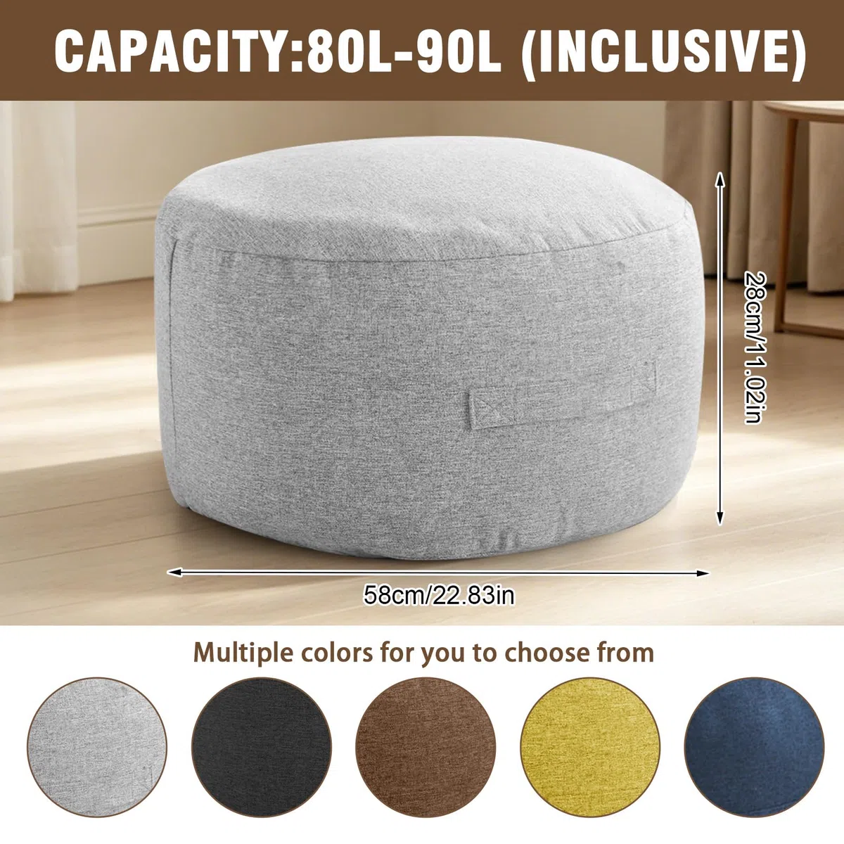 Kuscheltier Aufbewahrungssack Sitzsack - Leerer Bezug mit Reißverschluss - Weicher Spielzeug Organizer für Plüschtiere & Decken - Gemütliches Sitzkissen für Kinderzimmer (Hellgrau)