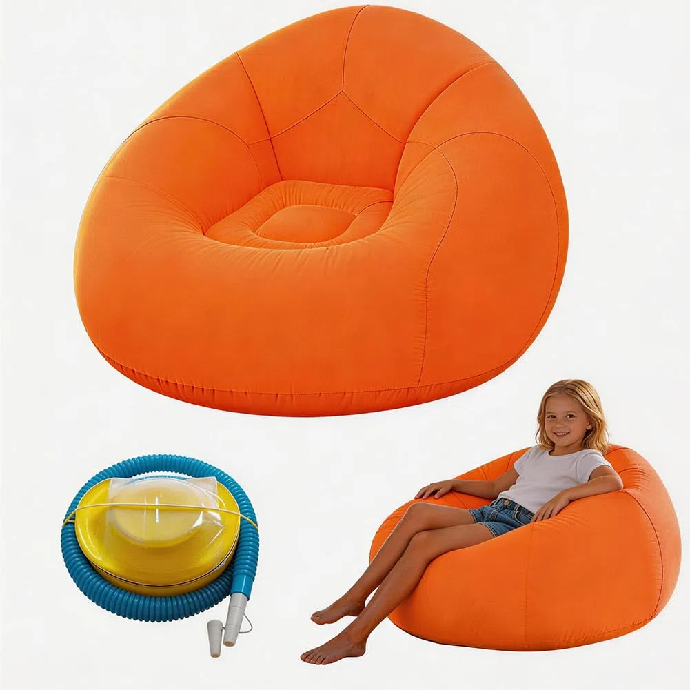 Aufblasbarer Sitzsack, Aufblasbares Stuhl Sofa, Sitzsack Aufblasbar, Aufblasbarer Lounge Sessel, Tragbare Aufblasbarer Stuhl für Wohnzimmer, Schlafzimmer, Garten Camping (Orange)
