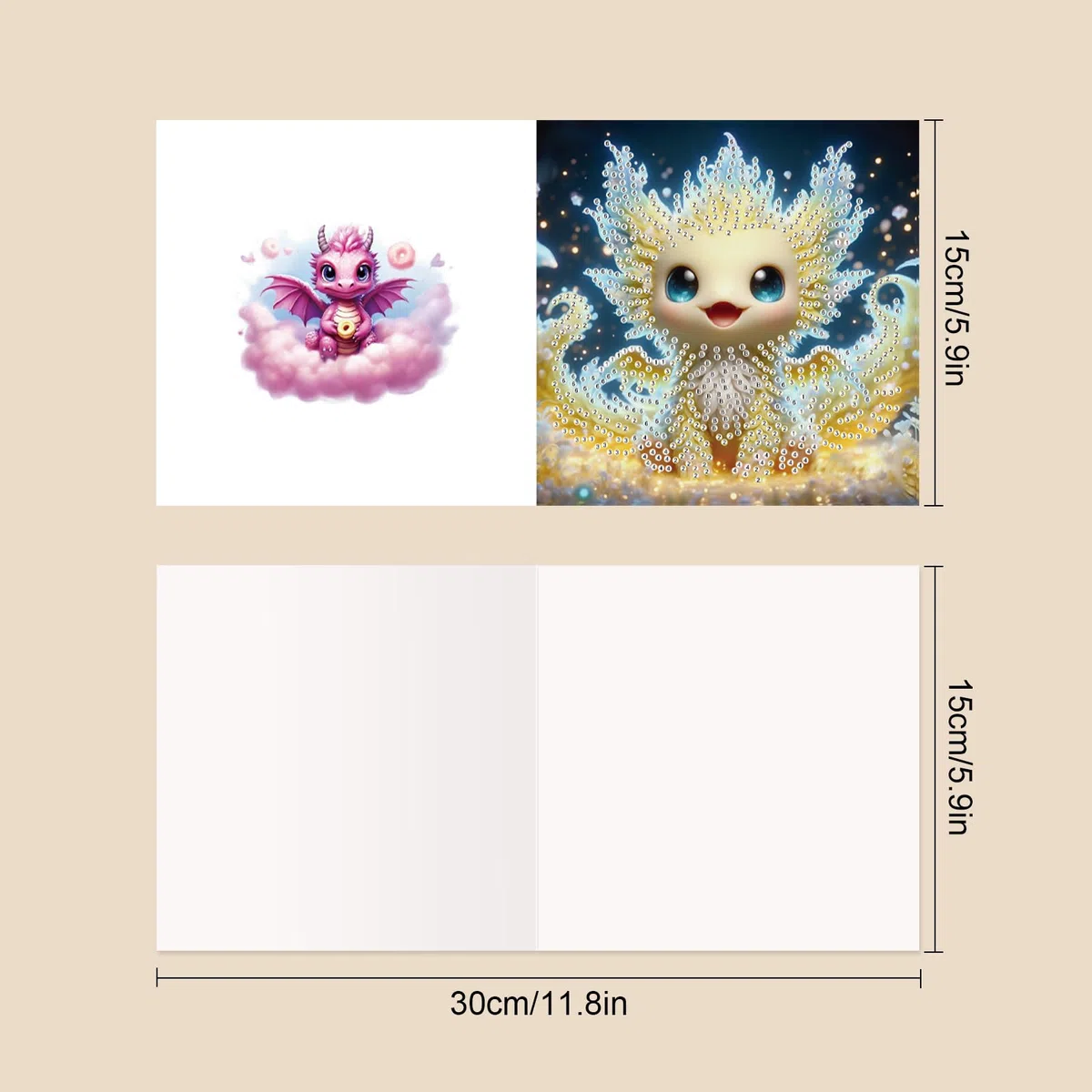 DCIDBEI 6 Stück Diamond Painting Grußkarte Diamond Painting Karten 5D DIY Diamant Painting Grußkarten Geschenk für Freunde und Familie Glückwunschkarten Geschenkkarte Geburtstagskarte Kleiner Drache