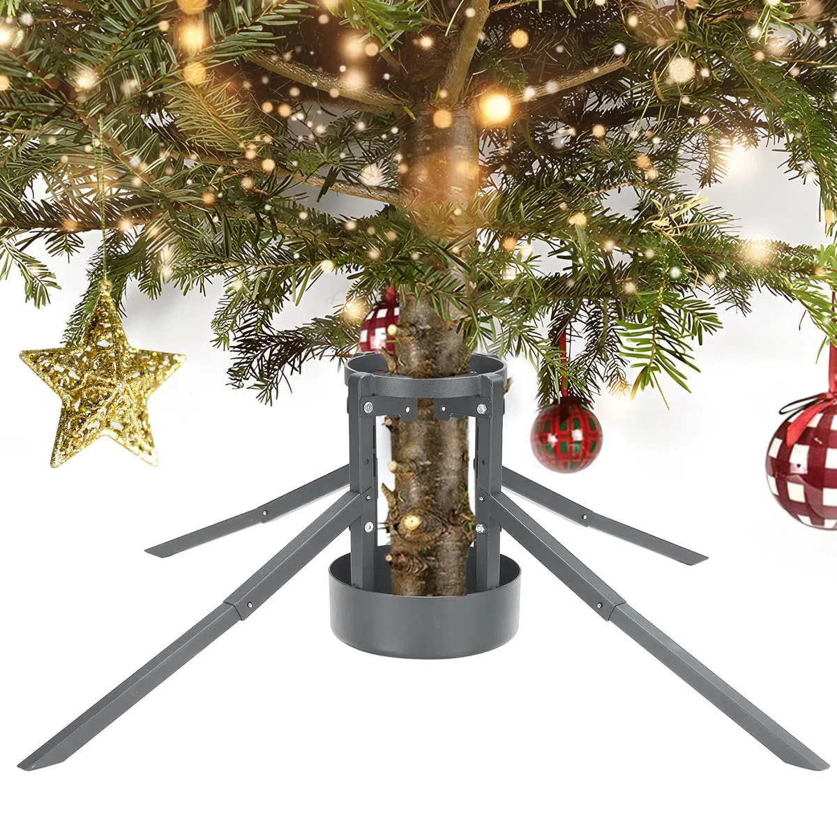 Weihnachtsbaumständer, Stabile Abnehmbare Weihnachtsbaumständer Baumhalter für Lebenige Weihnachtsbaum Stämme, Silber Christbuamständer Passt bis zu 220 cm Echte Bäume