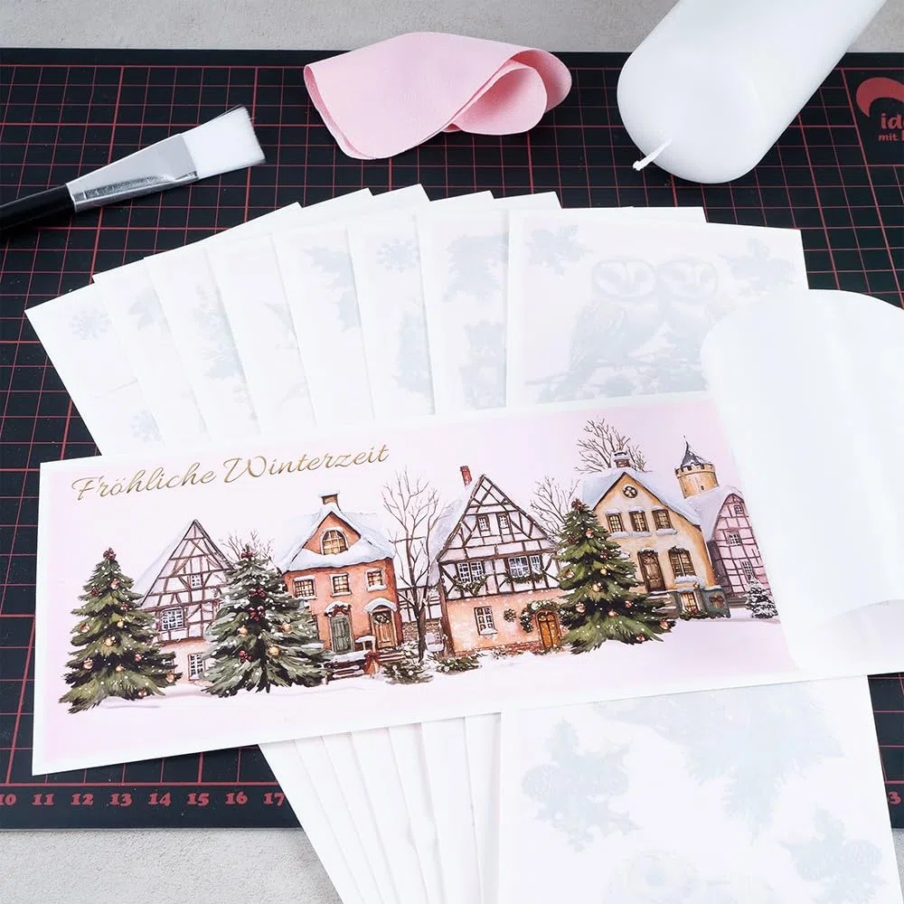 Ideen mit Herz Aqua-Transfers Deluxe | Wasserschiebefolie Kerzen | Kerzentattoo | Abziehbild | Nassschiebefolie | verschiedene Motive | 10cm x 30cm | 10 Bogen (Winterzeit & Wünsche)