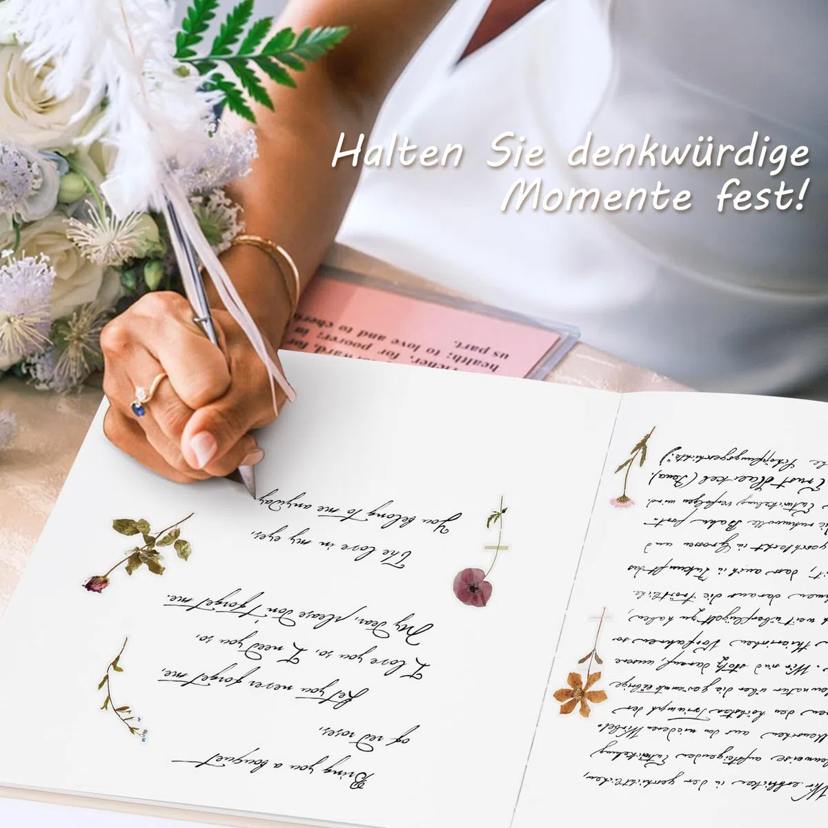 Gästebuch Geburtstag Blanko mit 40 Schöne Aufkleber und 48 Doppelseiten Premium Dickem Papier,Größe 21x23cm Guest Book,Hochzeitsgästebuch für Hochzeiten Geburtstage Polterabend Taufe Ferienwohnung