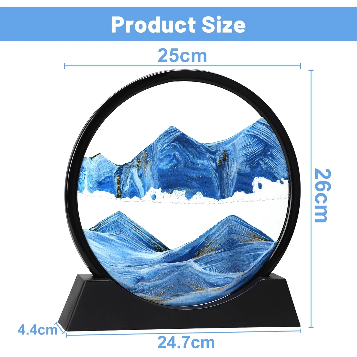 DBREAKS 3D Sandbilder zum Drehen, Dynamisches Sandbild, Sanduhr Sandmalerei, Bewegliche Sandkunst Landschaft, Desktop Dekosand Büro Wohnzimmer, für Erwachsene Kinder Geschenke, Blau/12