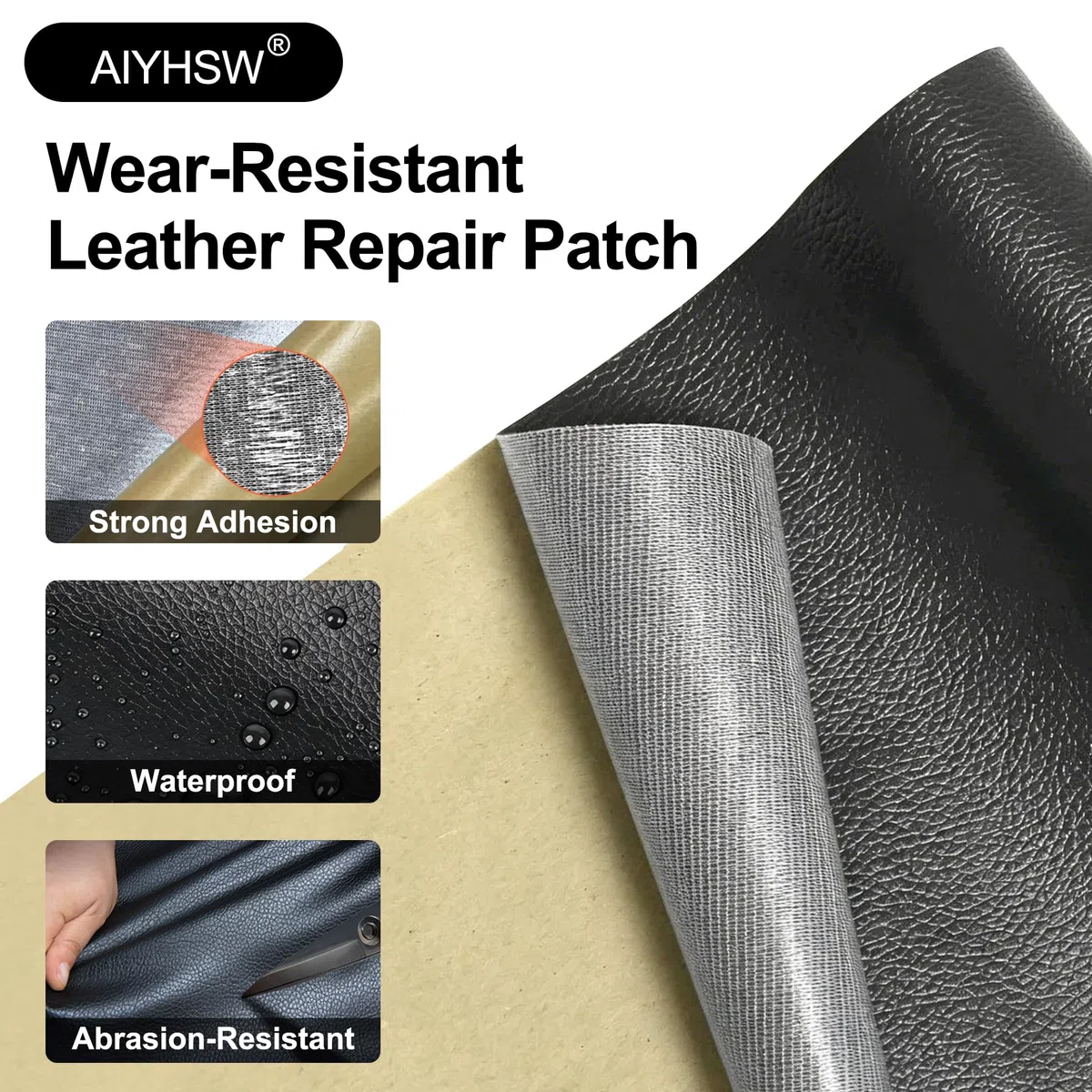 10 x 150 cm Kunstleder Selbstklebend,Leder Patch Selbstklebend Set Leder Reparatur Lederflicken Selbstklebende,Schnellreparation,Leder zum Kleben für Autositze,Handtaschen,Sofa,Jacken,Möbel -Schwarz