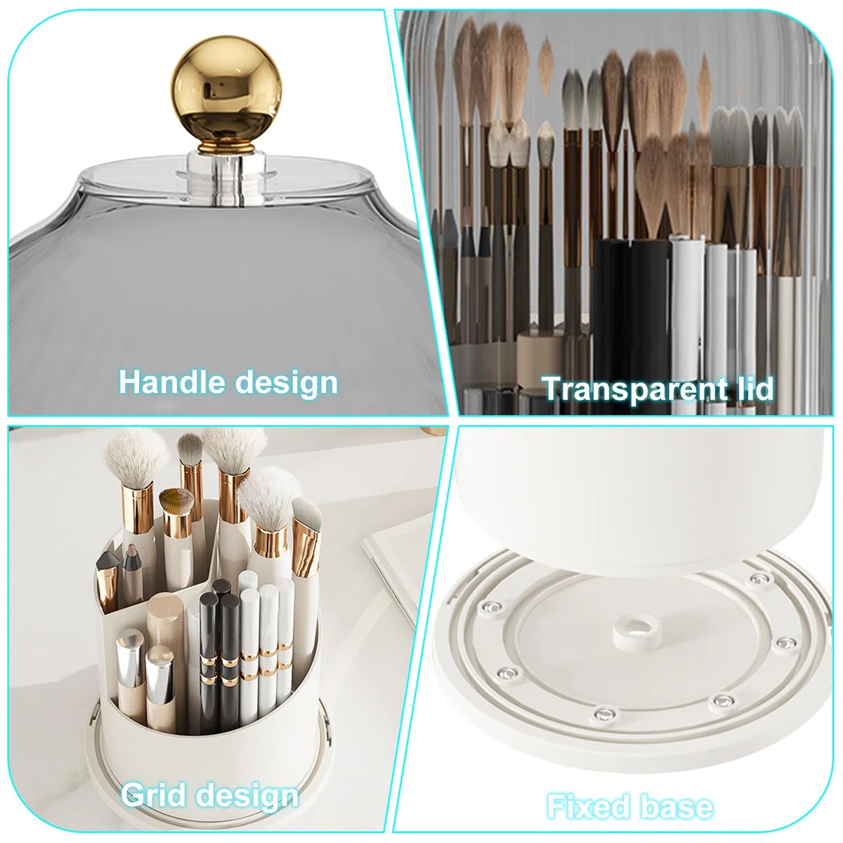 Make Up Kosmetik Organizer, 360 drehbarer Make-up-Pinselhalter, Organizer, transparent, staubdicht, Make-up-Pinsel-Organizer mit Deckel für Schminktisch, Badezimmer, Schlafzimmer (transparent)