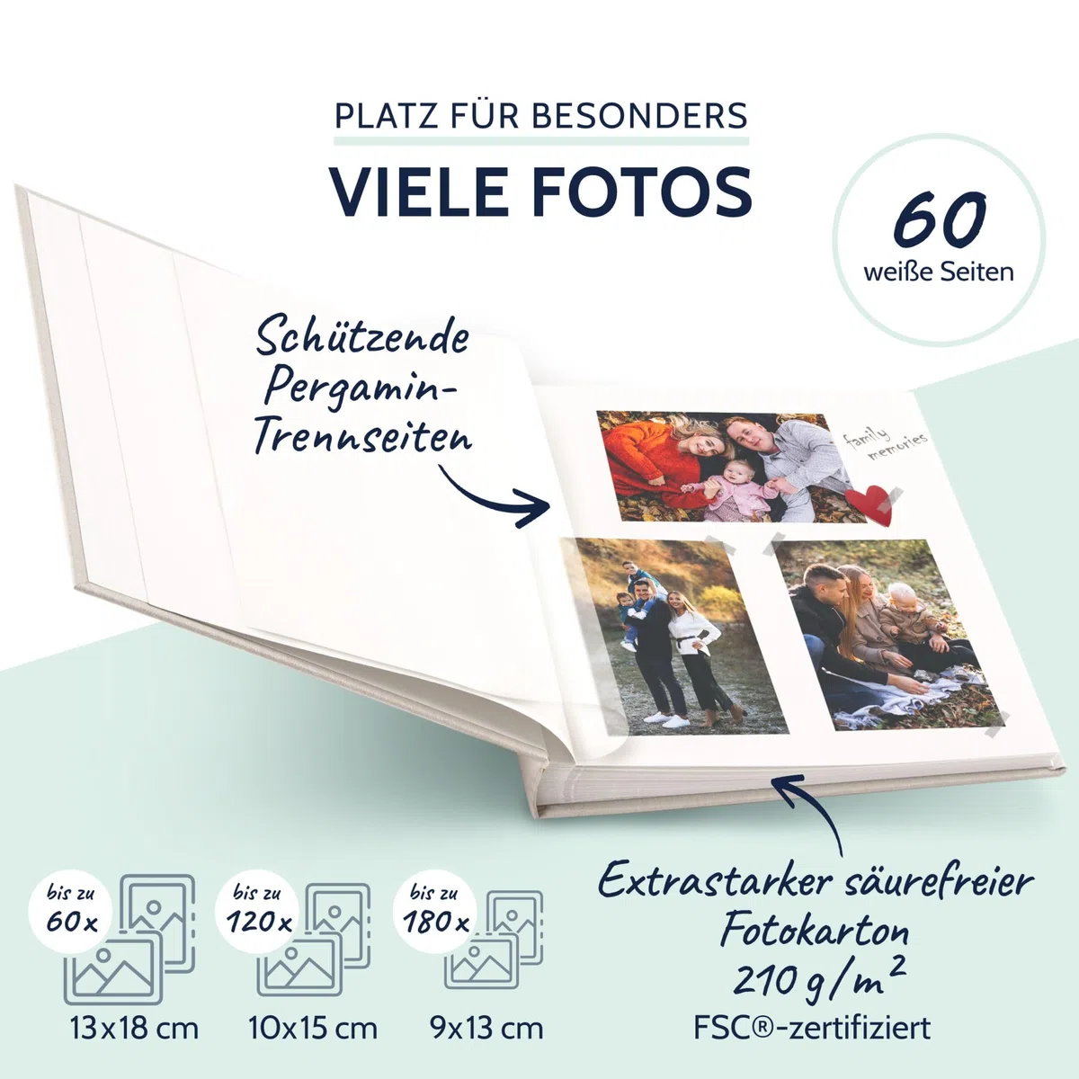 goldbuch 24605 Fotoalbum Summertime Trend 2, Fotobuch mit 60 weißen Seiten mit Pergamin Trennblätter, Erinnerungsalbum mit Leinen Einband, Foto Album zum Einkleben, Beige, 25 x 25 x 4 cm